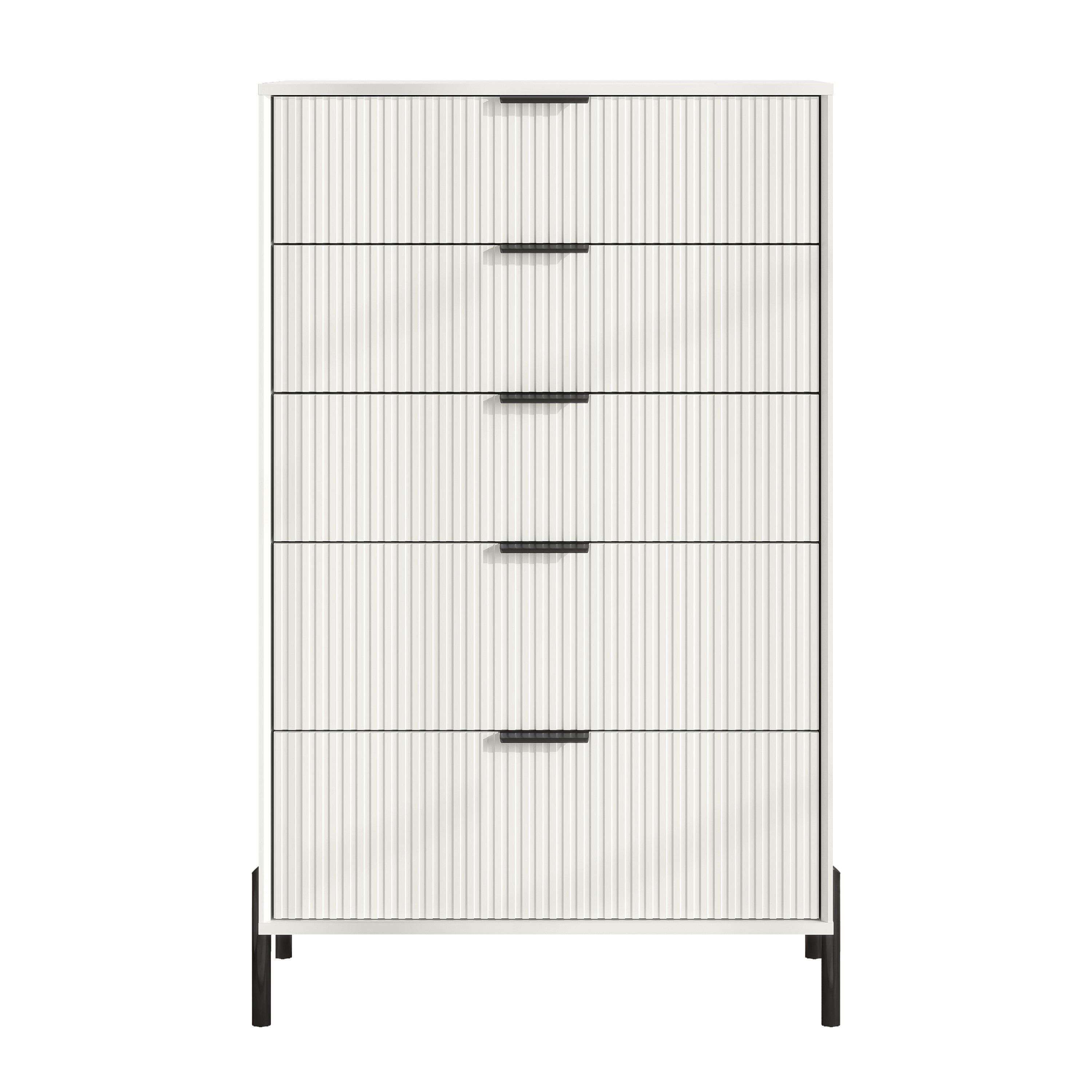 Festivo 5 Drawer Chest of Drawers Off-White: Modern Vertical Storage, MDF Construction, Includes Anti-Tip Kit