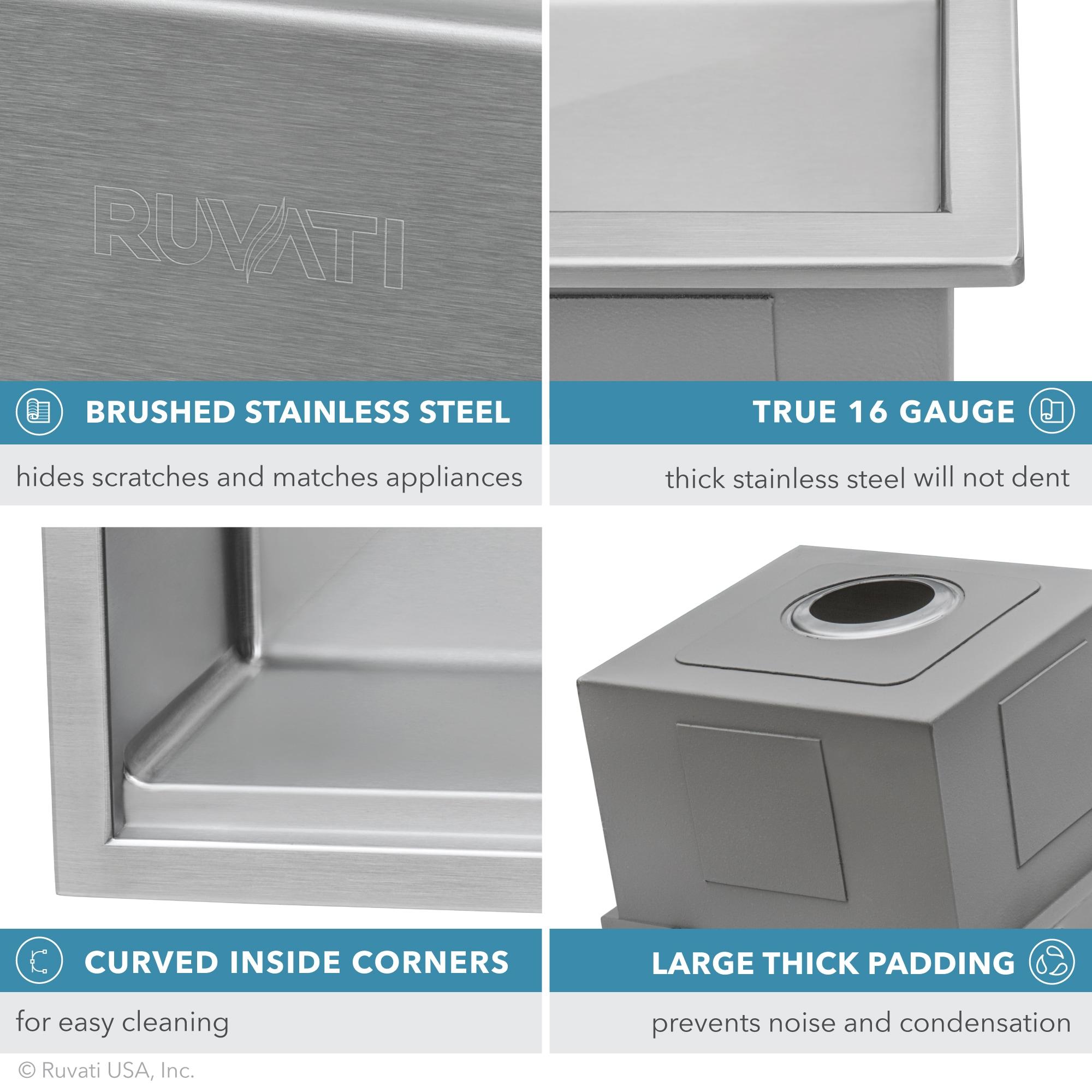 Ruvati 33 x 22 inch Workstation 60/40 Topmount Rounded Corners Stainless Steel Kitchen Sink