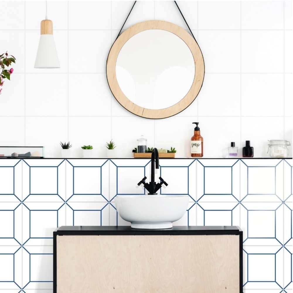 The Tile Life Frame White 6" x 6" Ceramic Patterned Wall Tile for Backsplash Bathroom - 1 Sample