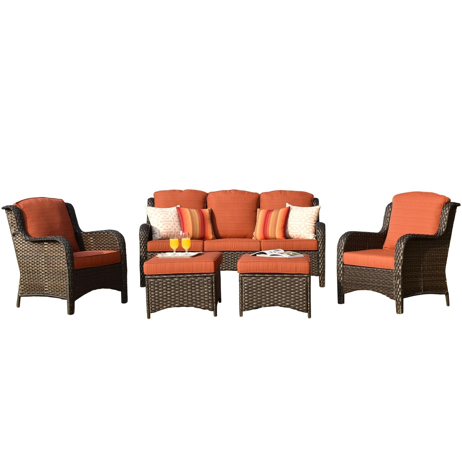 Red and Orange Wicker Patio Chair with Cushions