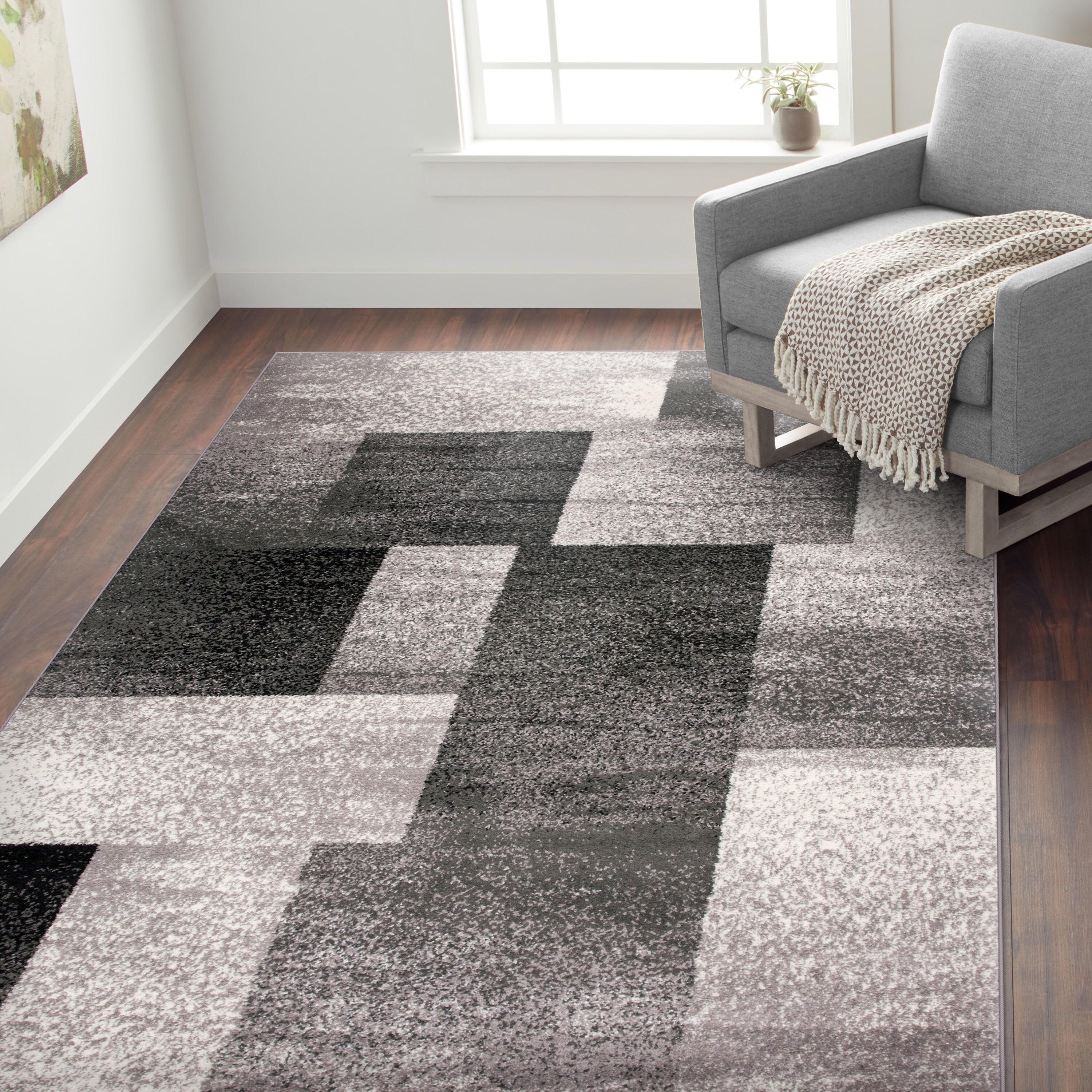 World Rug Gallery Contemporary Modern Geometric Boxes Area Rug - Gray 7'10" x 10'