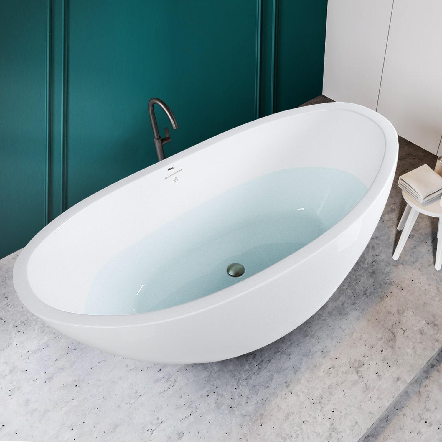 Naha Freestanding Soaking Acrylic Bathtub with Drain