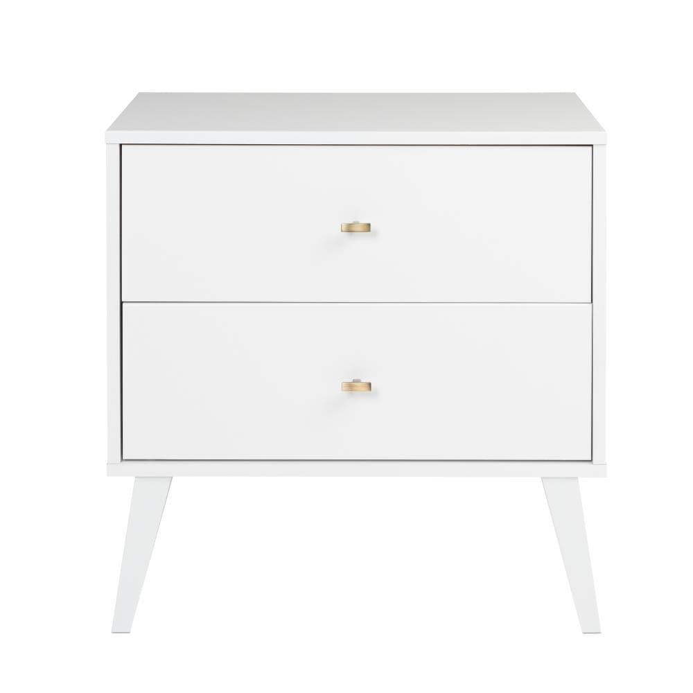 Mid Century Modern 2 Drawer Wide Nightstand White - Prepac: Sleek Bedside Table, Tapered Legs