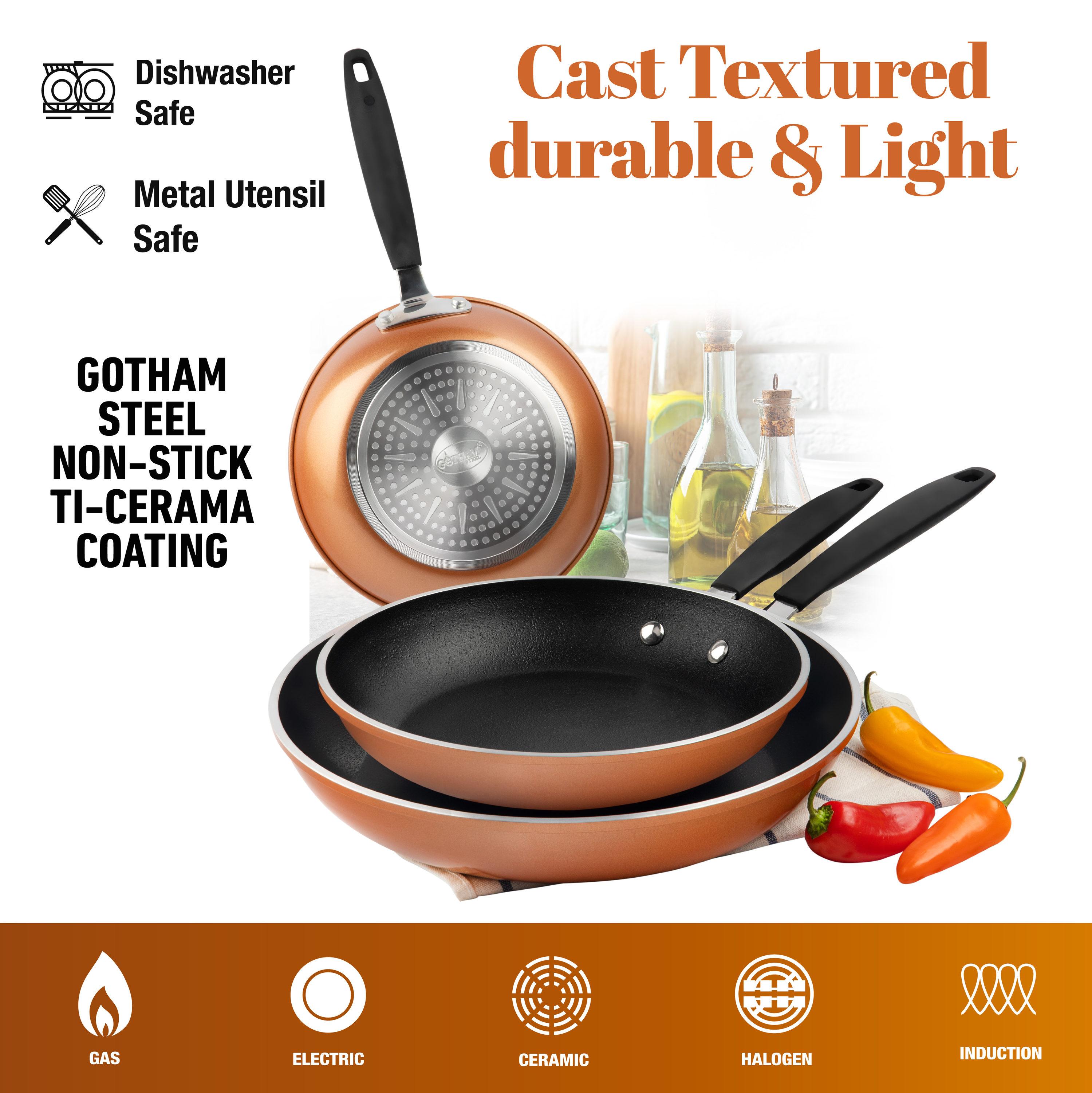 Gotham Steel Copper Cast Frying Pan Set, 3 Piece Nonstick Copper Fry Pans, 8", 10" & 12" Nonstick Frying Pans, Nonstick Skillet Set, Omelet Pan, Cookware, Pfoa Free, Dishwasher Safe Cool Touch Handle