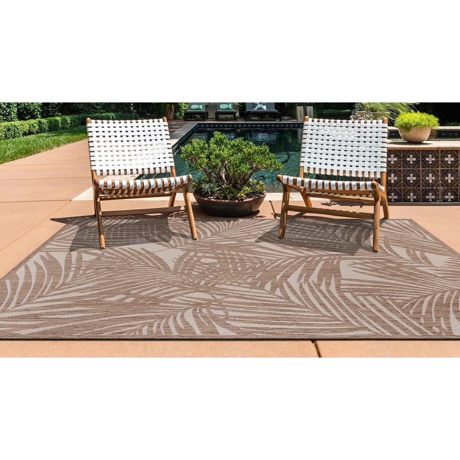 World Rug Gallery Contemporary Palm Leaf Textured Flat Weave Indoor/Outdoor Area Rug - BROWN 5' X 7'