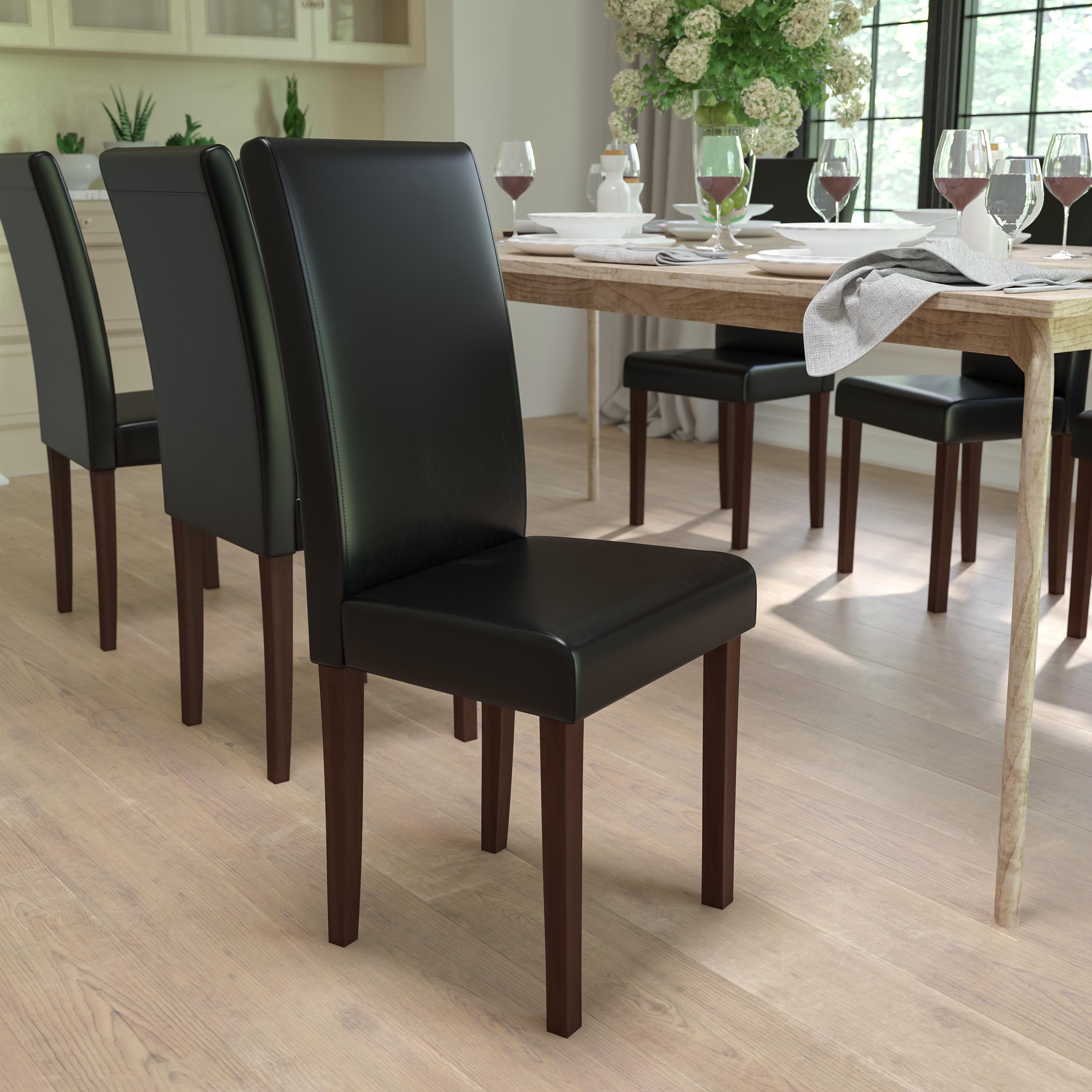 Flash Furniture Set of 2 Greenwich Series Black LeatherSoft Upholstered Panel Back Mid-Century Parsons Dining Chairs