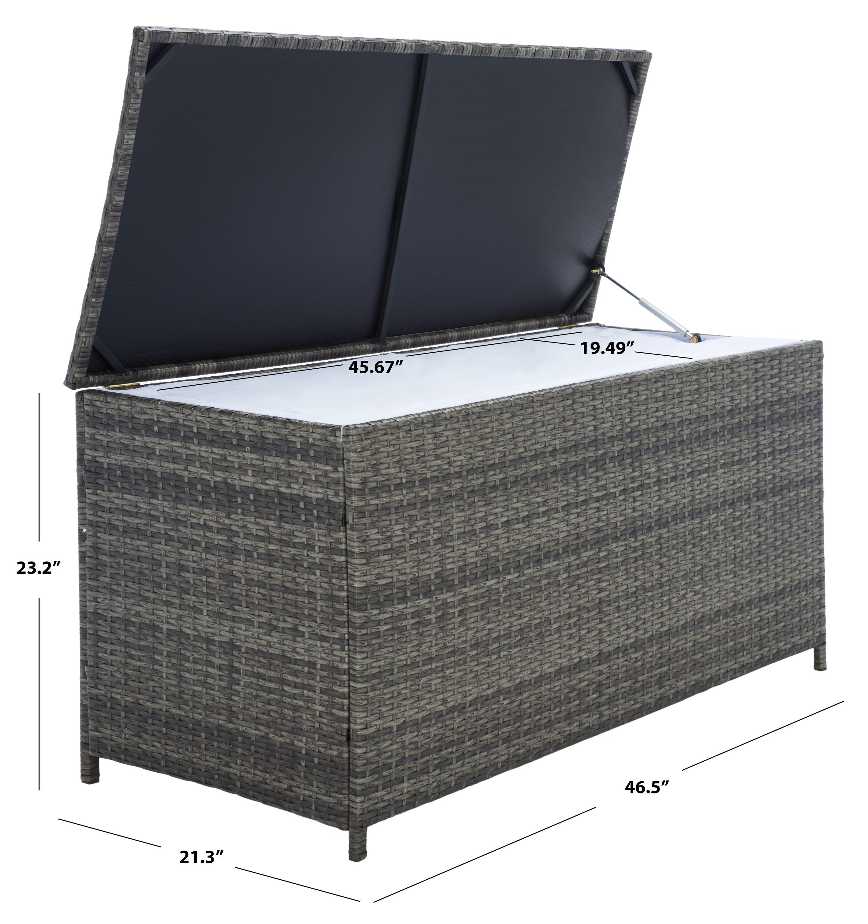 Oliveira Outdoor Cushion Deck Box - Grey Brown/White Cushion - Safavieh