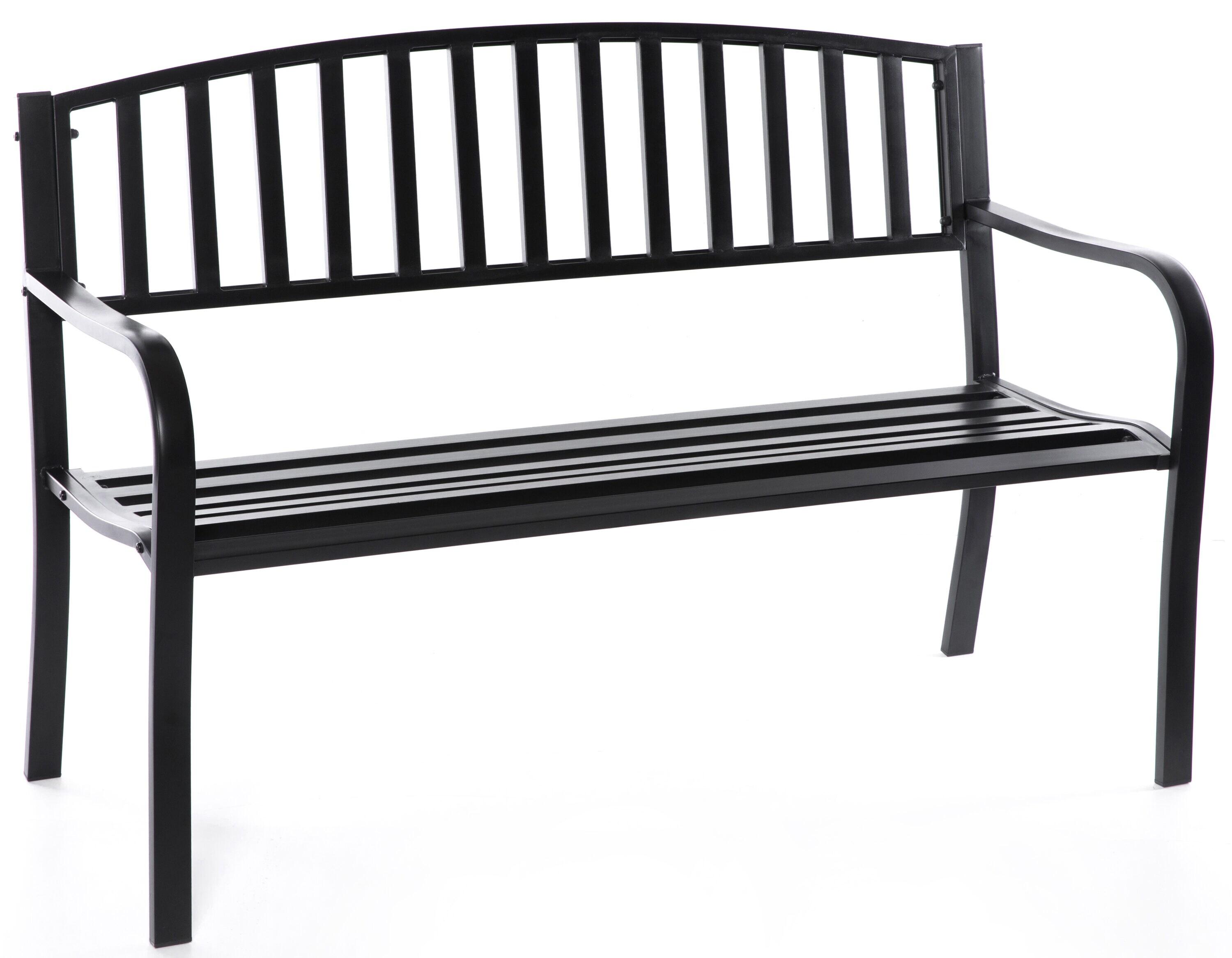 Steel Garden Park Bench Cast Iron Frame Patio Lawn Yard Decor, Black Seating Bench for Yard, Patio, Garden, Balcony, and Deck