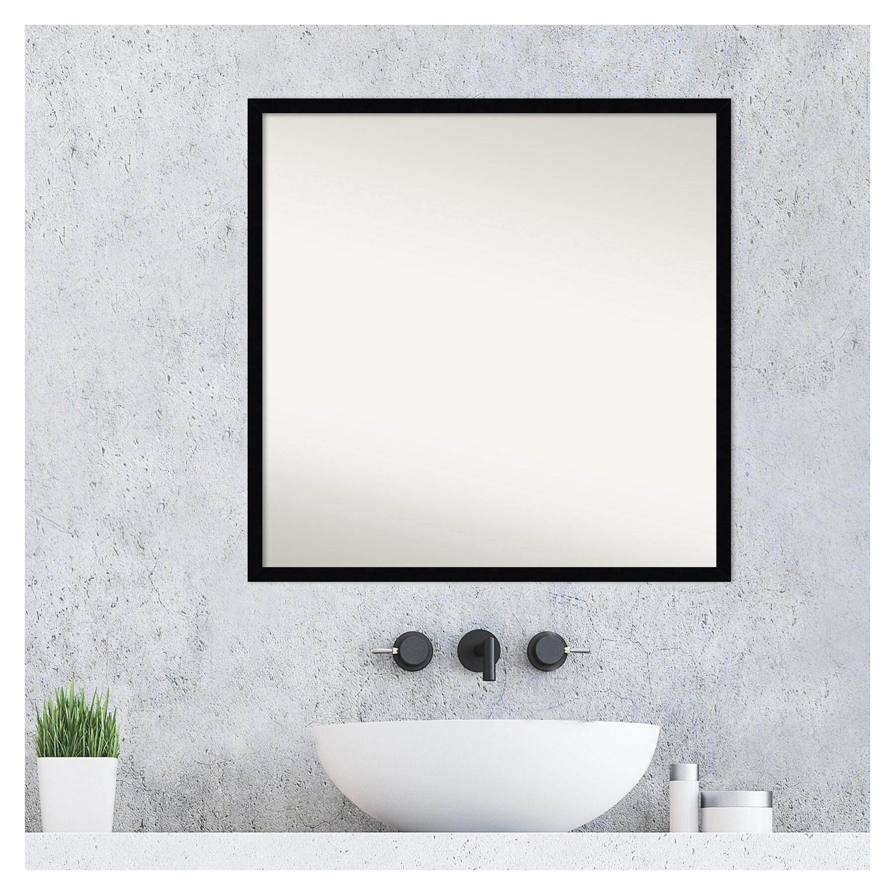 Amanti Art Svelte Noir Black Non-Beveled Wood Bathroom Wall Mirror 27.5 x 27.5 in.