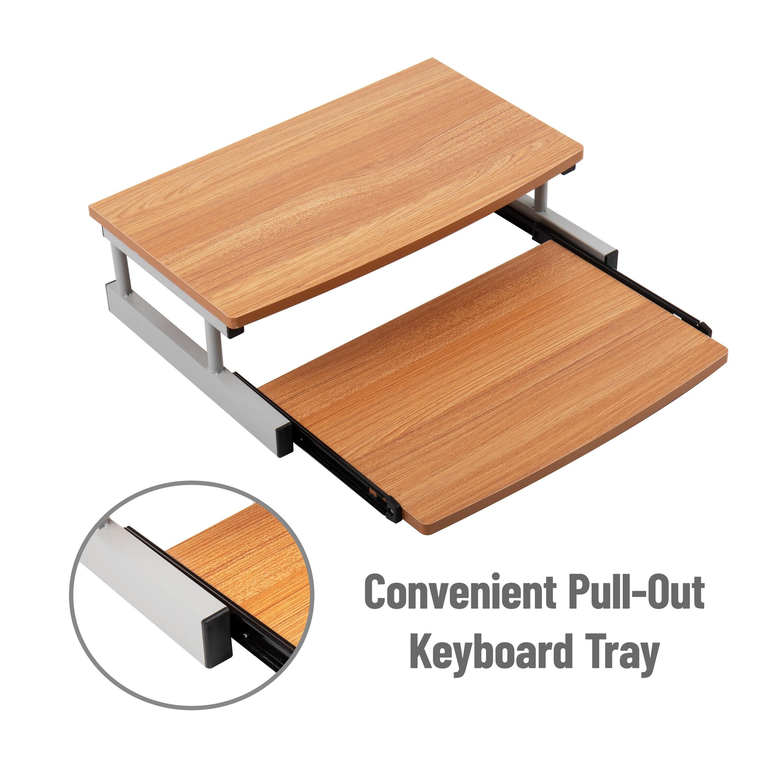 Mind Reader Monitor Stand, Sliding Keyboard Drawer, Laptop, Riser, Office, Wood, Metal, 20"L x 14.75"W x 5.9"H