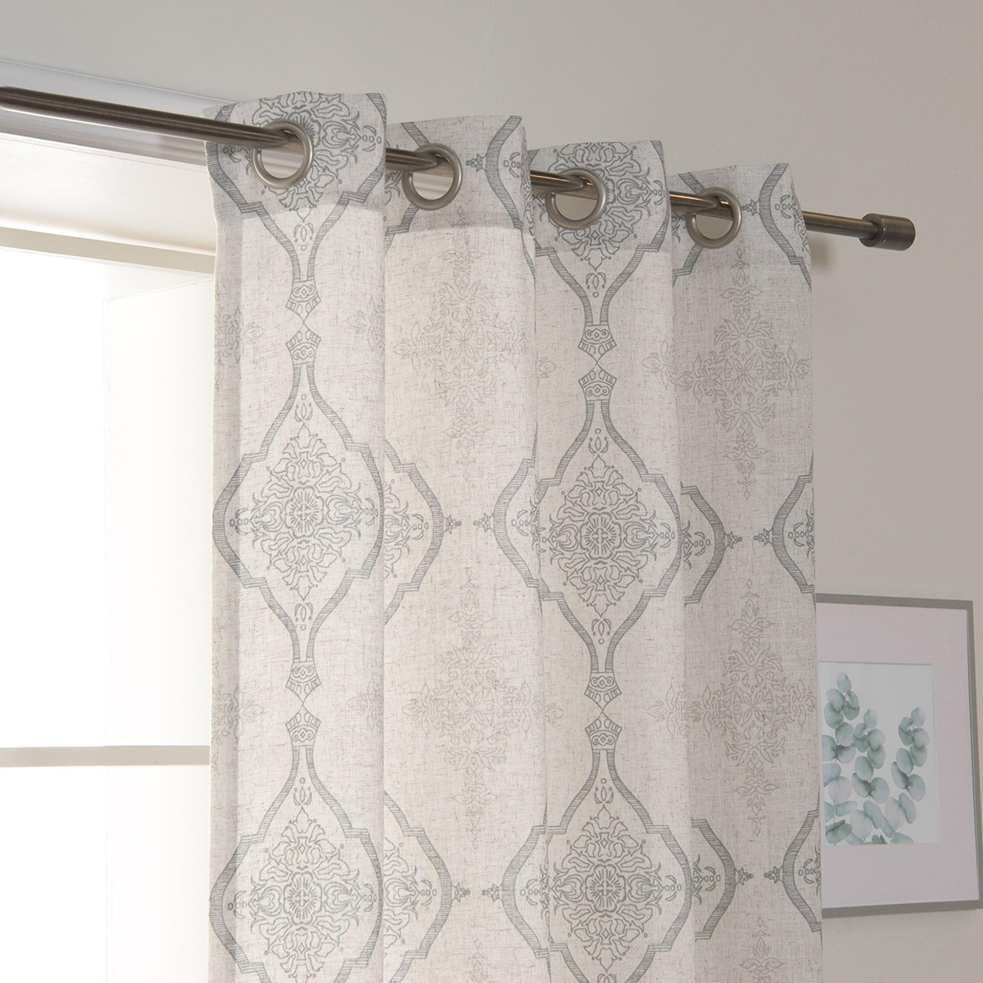 Gray Damask Medallion Linen Blend Sheer Window Panel