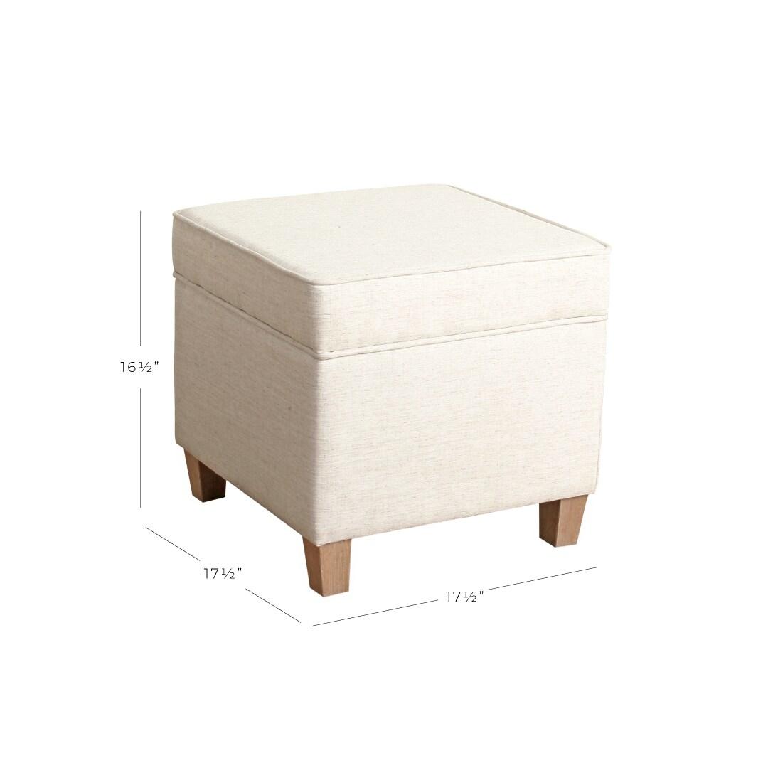 HomePop Cole Classics Square Storage Ottoman with Lift Off Top Linen: Upholstered Footstool, Wood Legs, Polyester