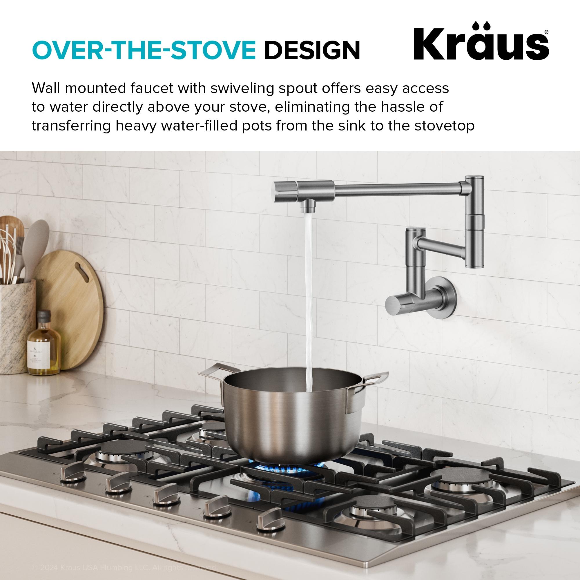 KRAUS Bolden 2 Handle Pot Filler Faucet With Retractable Arm, Wall Mount Kitchen Faucet, Pot Filler For Over Stove