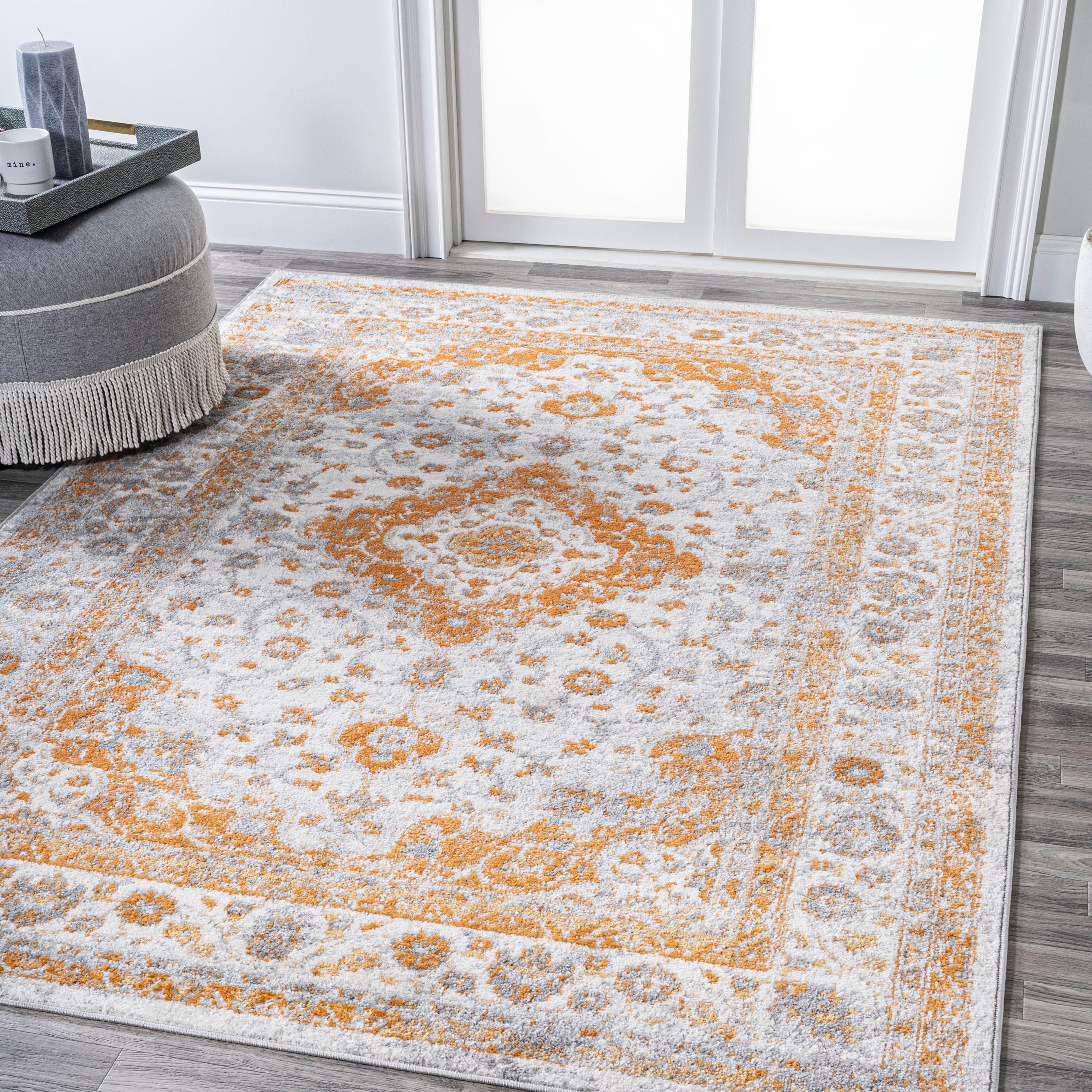 5'x8' Indhira Ornate Medallion Persian Area Rug, Orange/Cream - JONATHAN Y