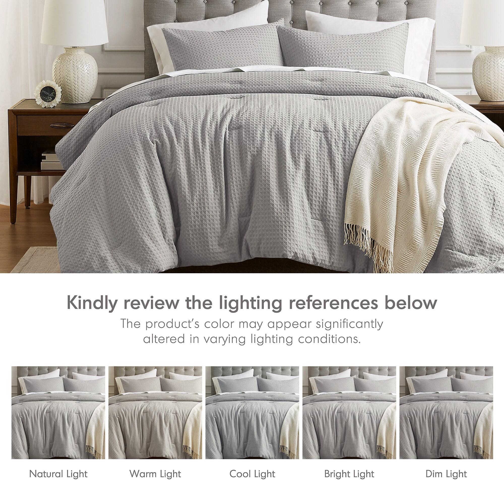 Comfort Spaces Light Grey Twin Comforter Set - 2 Pieces Breathable Dotted Knit Comforter Set, Modern Farmhouse Boho Comforter & Sham, All Season Microfiber Twin Bed Set