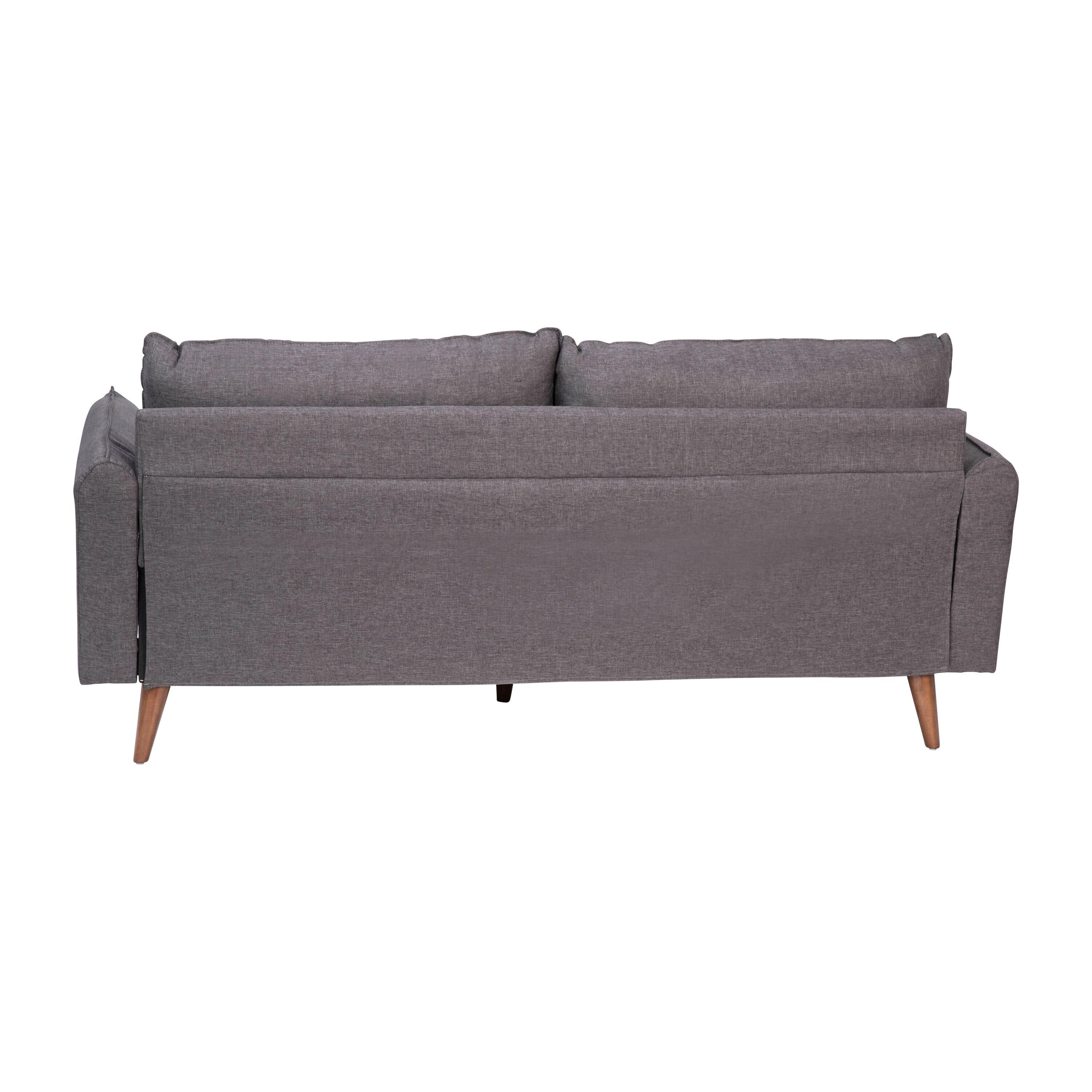 Flash Furniture Evie Mid-Century Modern Sofa with Faux Linen Fabric Upholstery & Solid Wood Legs in Stone Gray