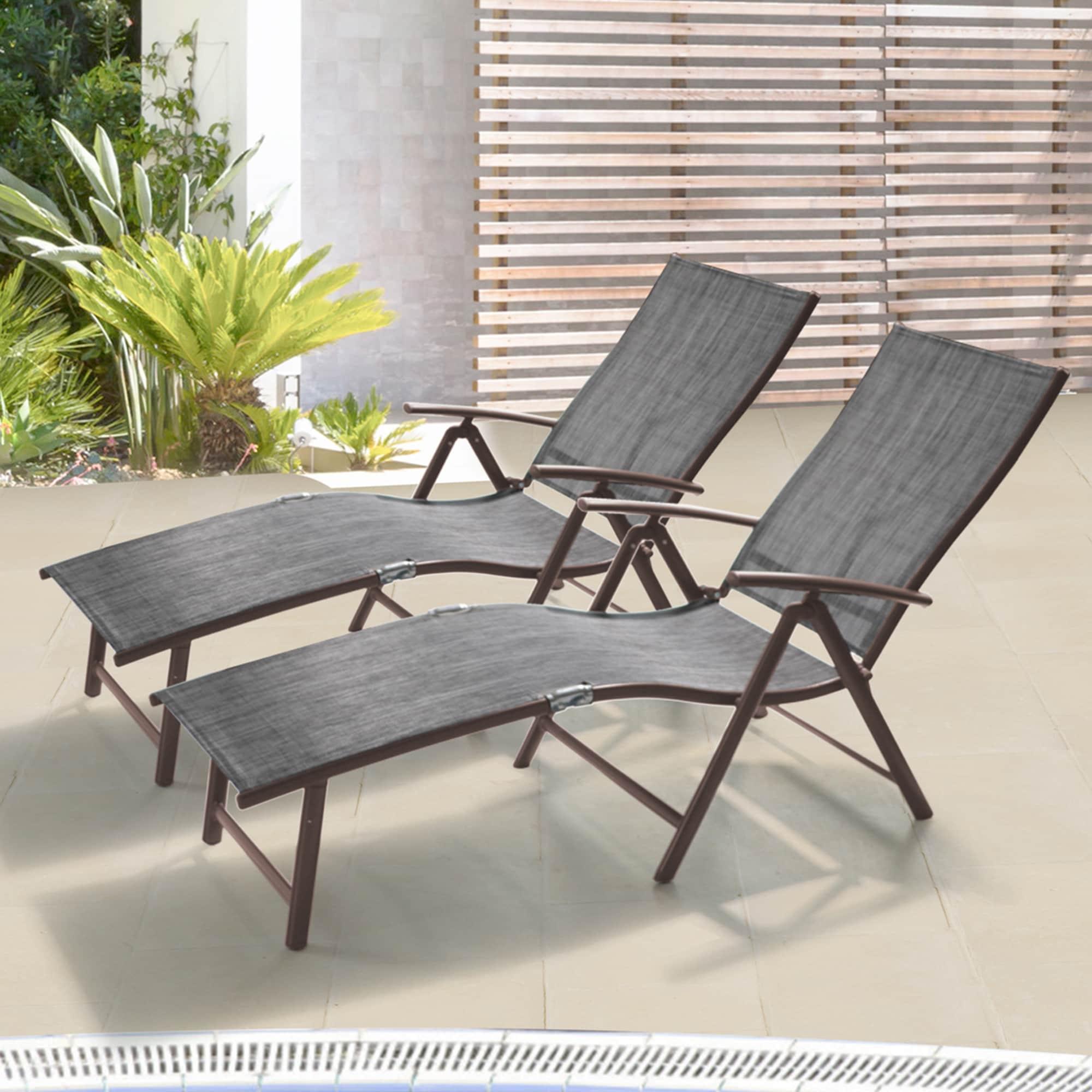 2pc Outdoor Aluminum Adjustable Chaise Lounges - Black/Gray - Crestlive Products: Foldable, Weather-Resistant, No Assembly Required