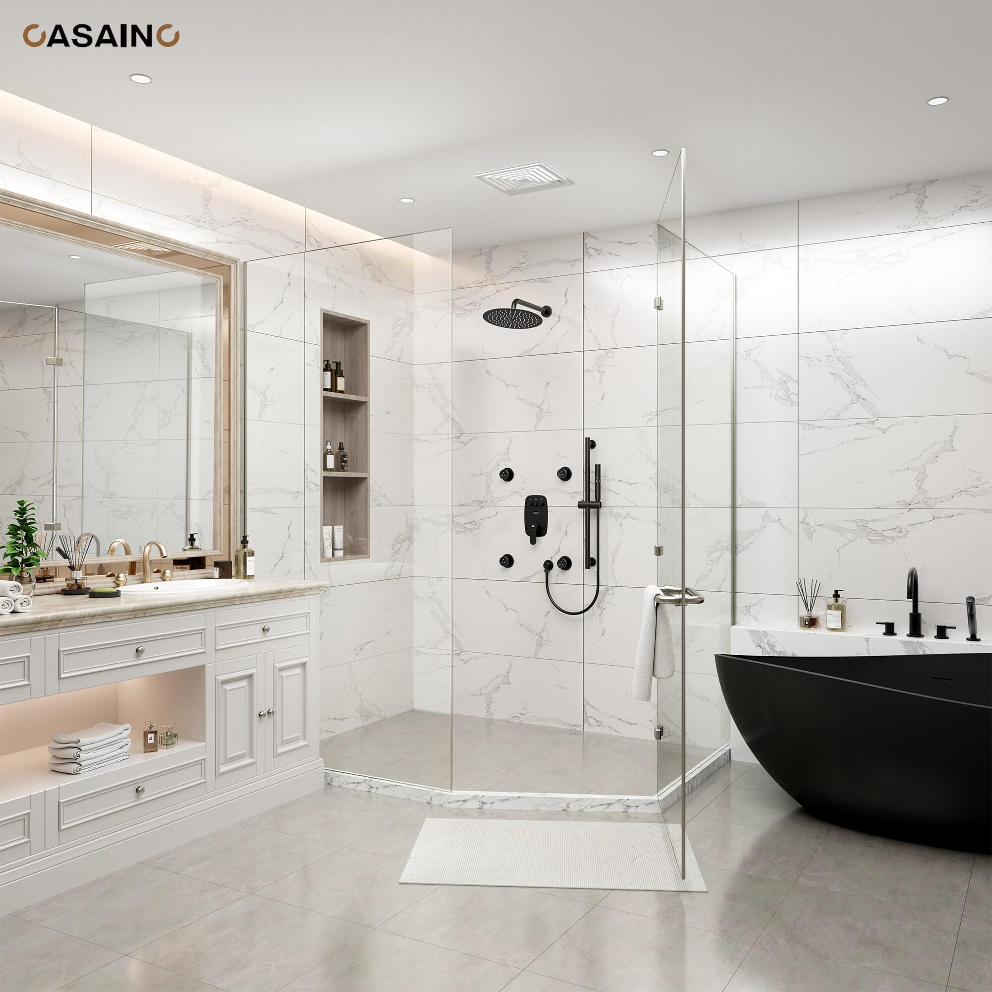 3-Function 12 Inch Temperature Digital Display Shower System With 2-Setting Slider Bar Handheld And 4Pcs Body Jets