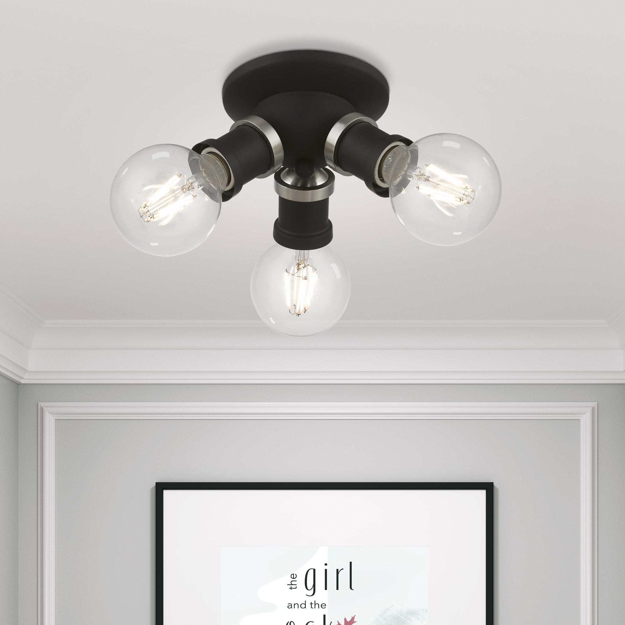 Livex Lighting Lansdale 3 - Light Flush Mount in  Black/Brushed Nickel