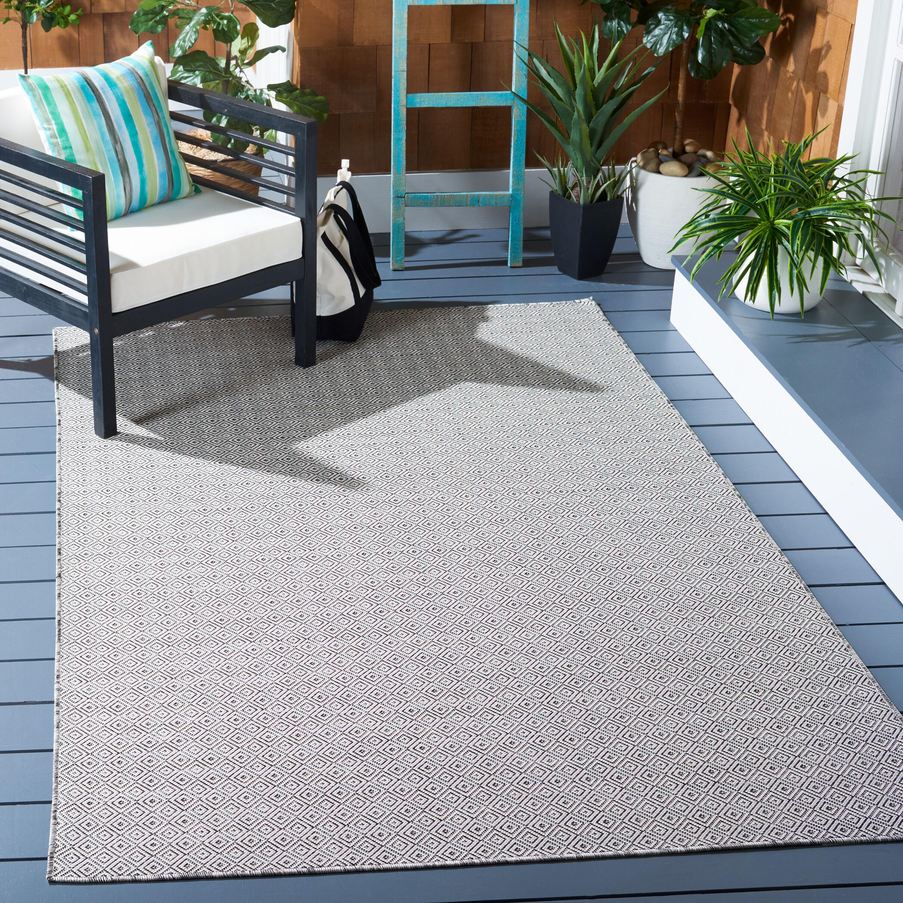 Hampton HTN230 Power Loomed Indoor/Outdoor Area Rug - Ivory/Black - 8'x10' - Safavieh.