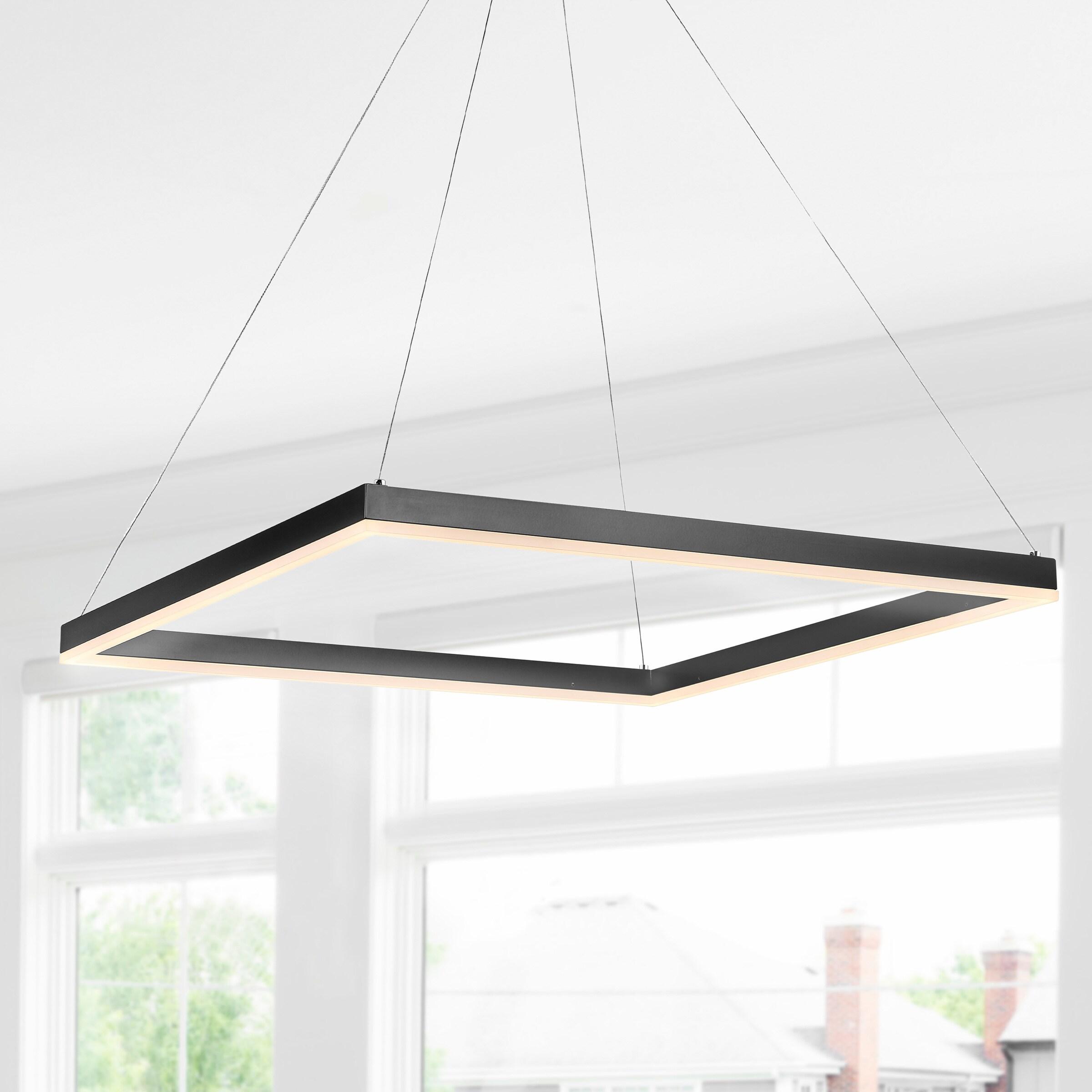 Nero 23.63" Square Contemporary Modern Metal Integrated LED Pendant Light, Black