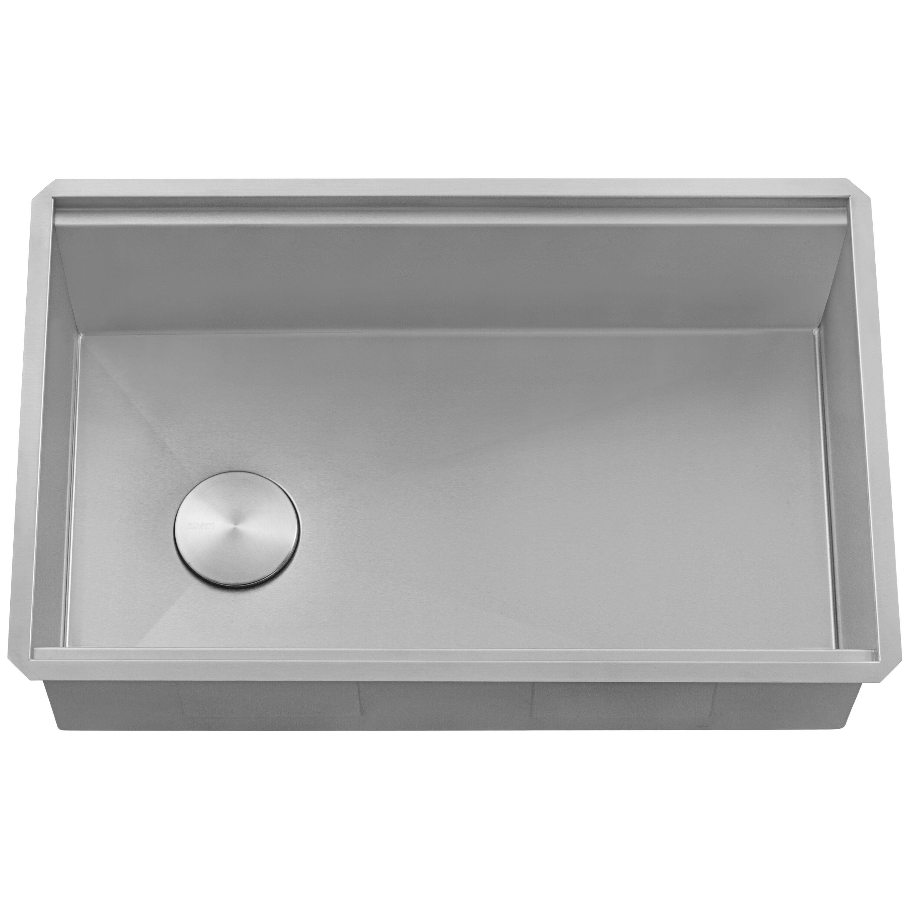 Ruvati 27-inch Workstation Slope Bottom Offset Drain Undermount 16 Gauge Kitchen Sink