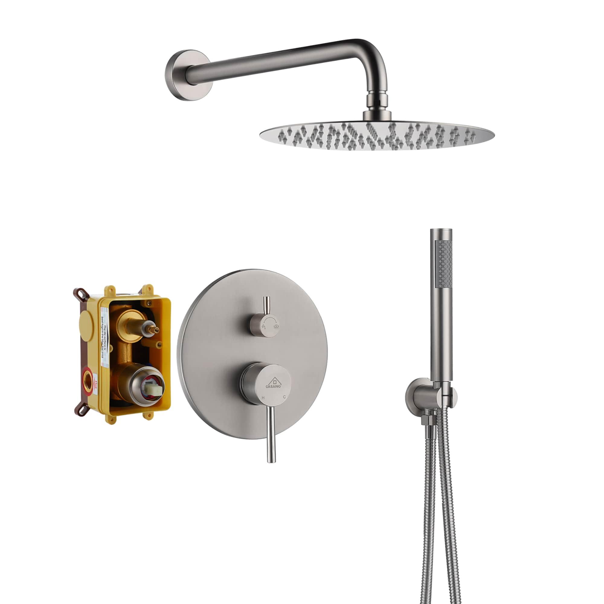 Pressure-Balanced Complete Shower System with 10-Inch Rain Shower Head, Handheld, Rough-in Valve