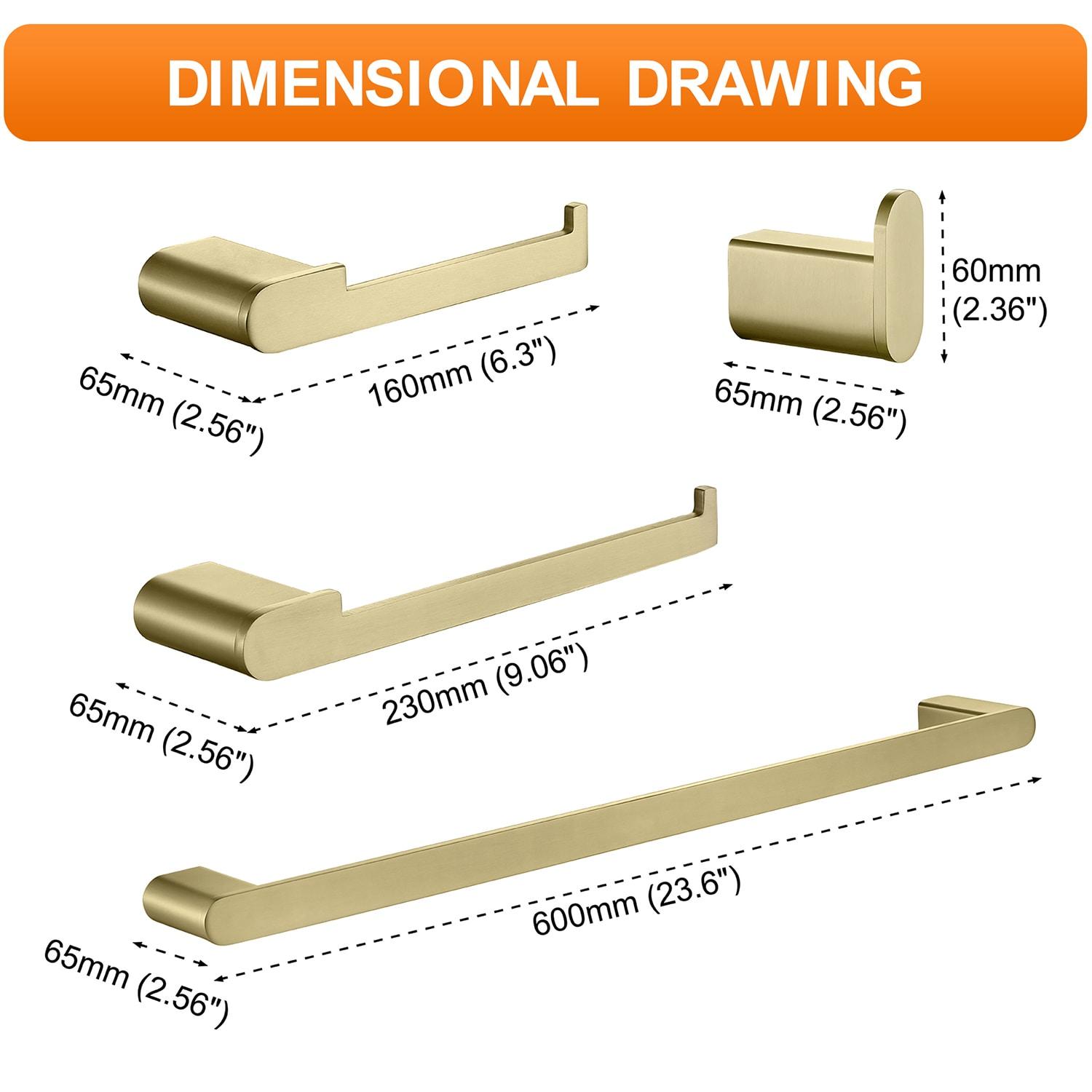 Cobbe Bathroom Hardware 4-Piece Set, Brushed Gold Bathroom Accessories Set with Towel Rack, Hand Towel Bar, Towel Hook, Toilet Paper Holder