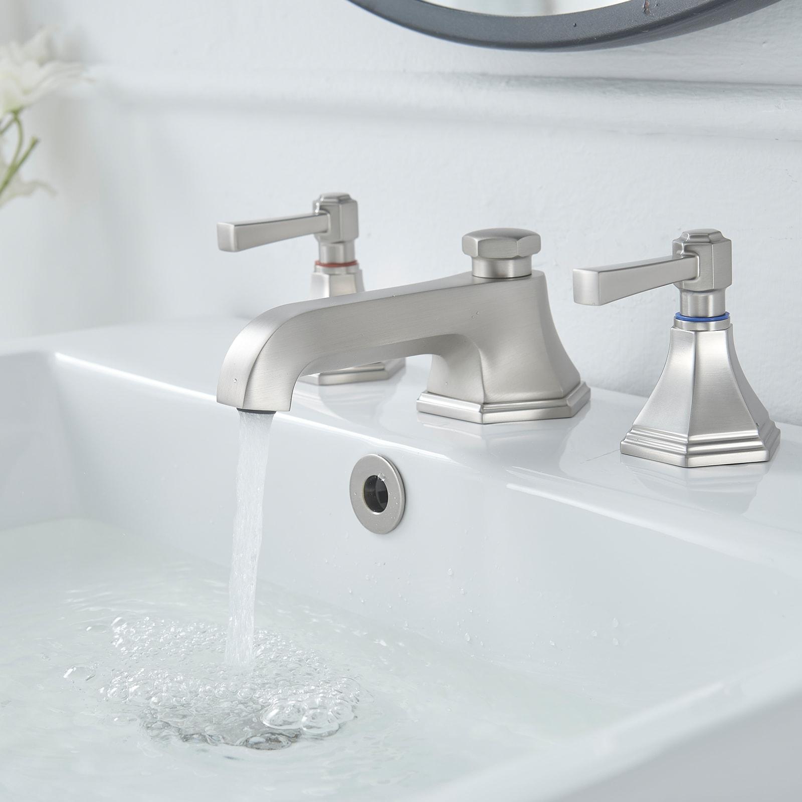 BWE 8 in. Widespread Double Handle 3 Hole Bathroom Faucet Water-Saving With Metal Drain