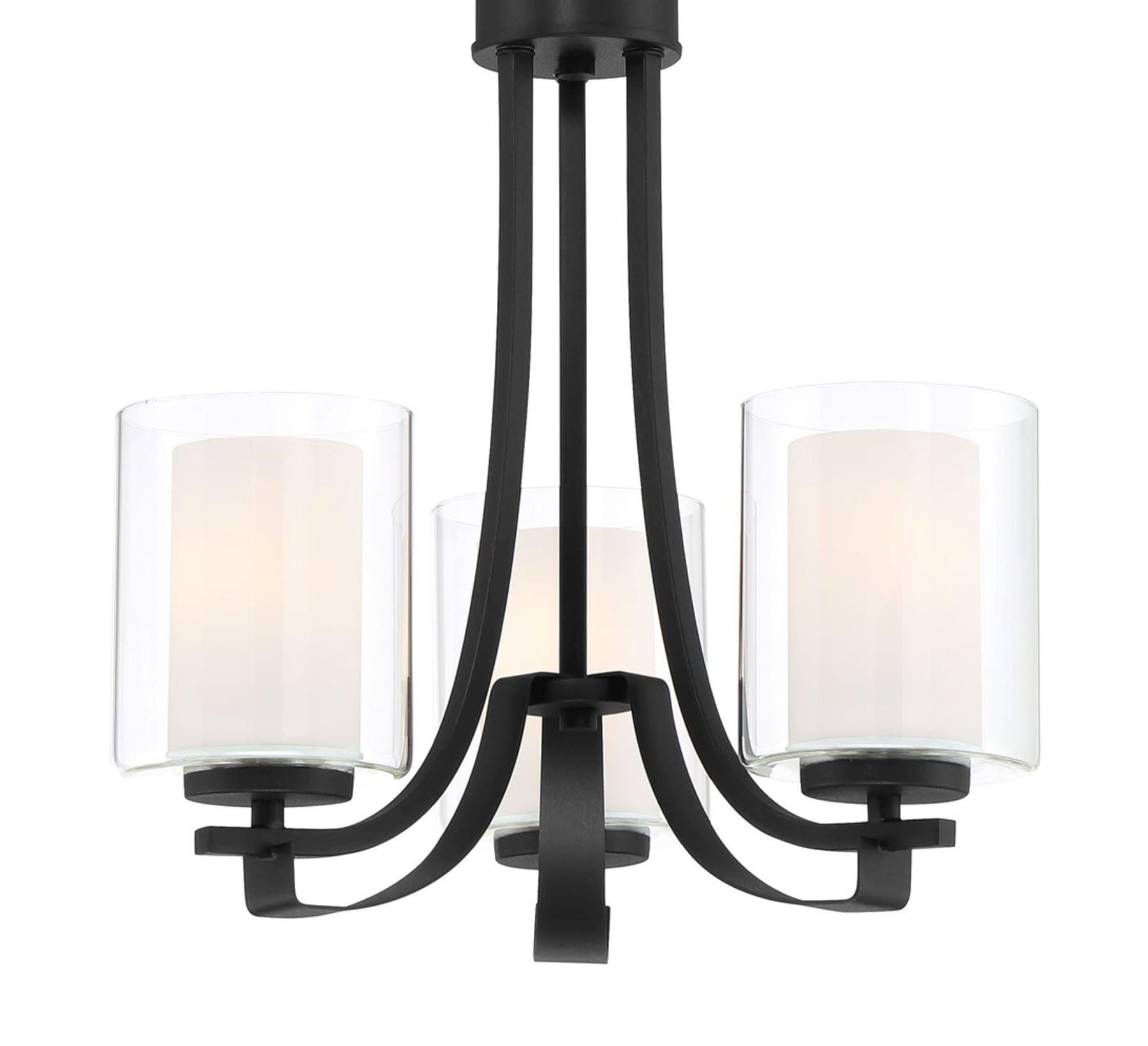 Minka Lavery Coal Black Pendant Chandelier 18" Wide Modern Clear Outer White Inner Glass 3-Light Fixture for Dining Room House