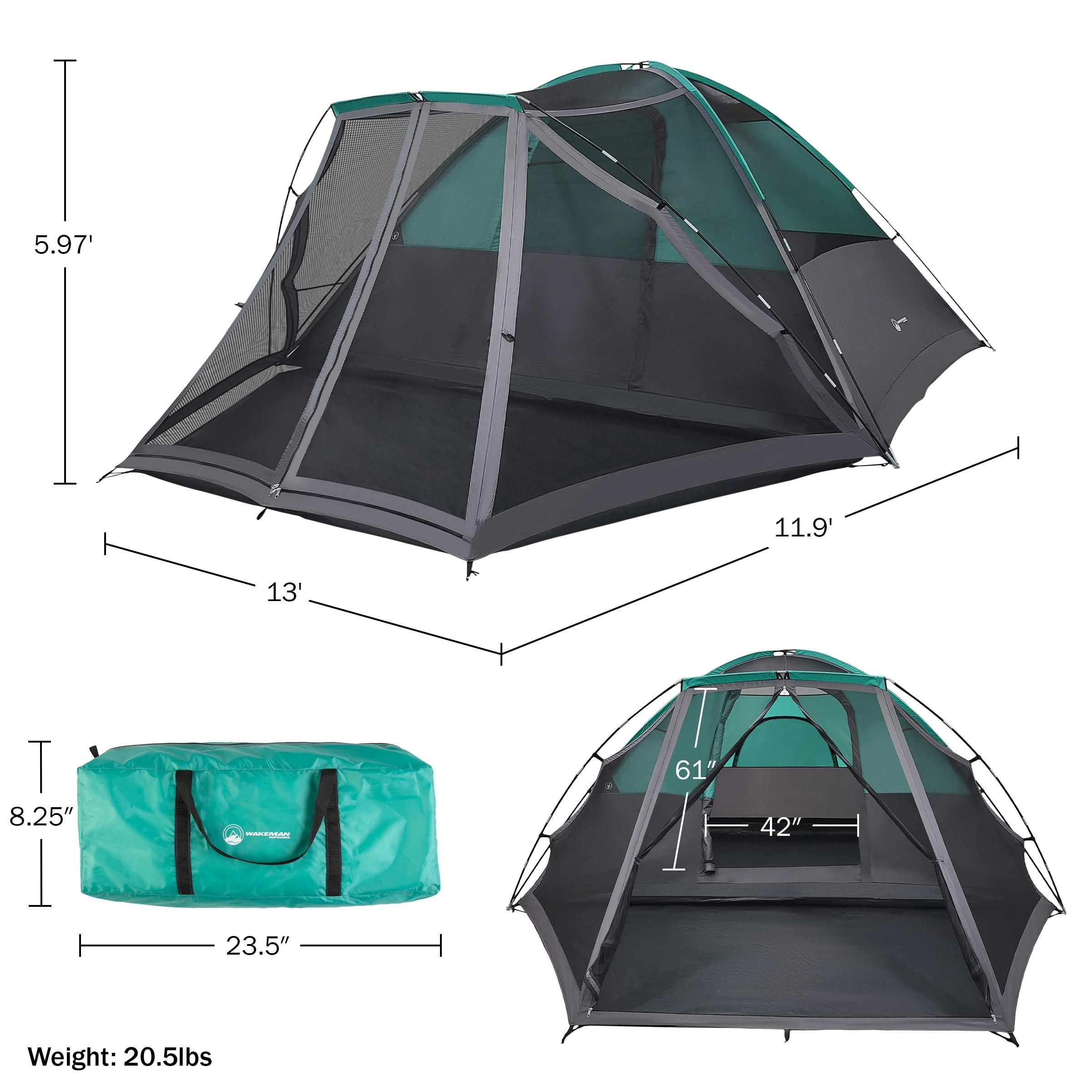 Wakeman Outdoors Cabin-Style 6 Person Camping Tent with Built-In Screen Tent and Carrying Bag, Teal