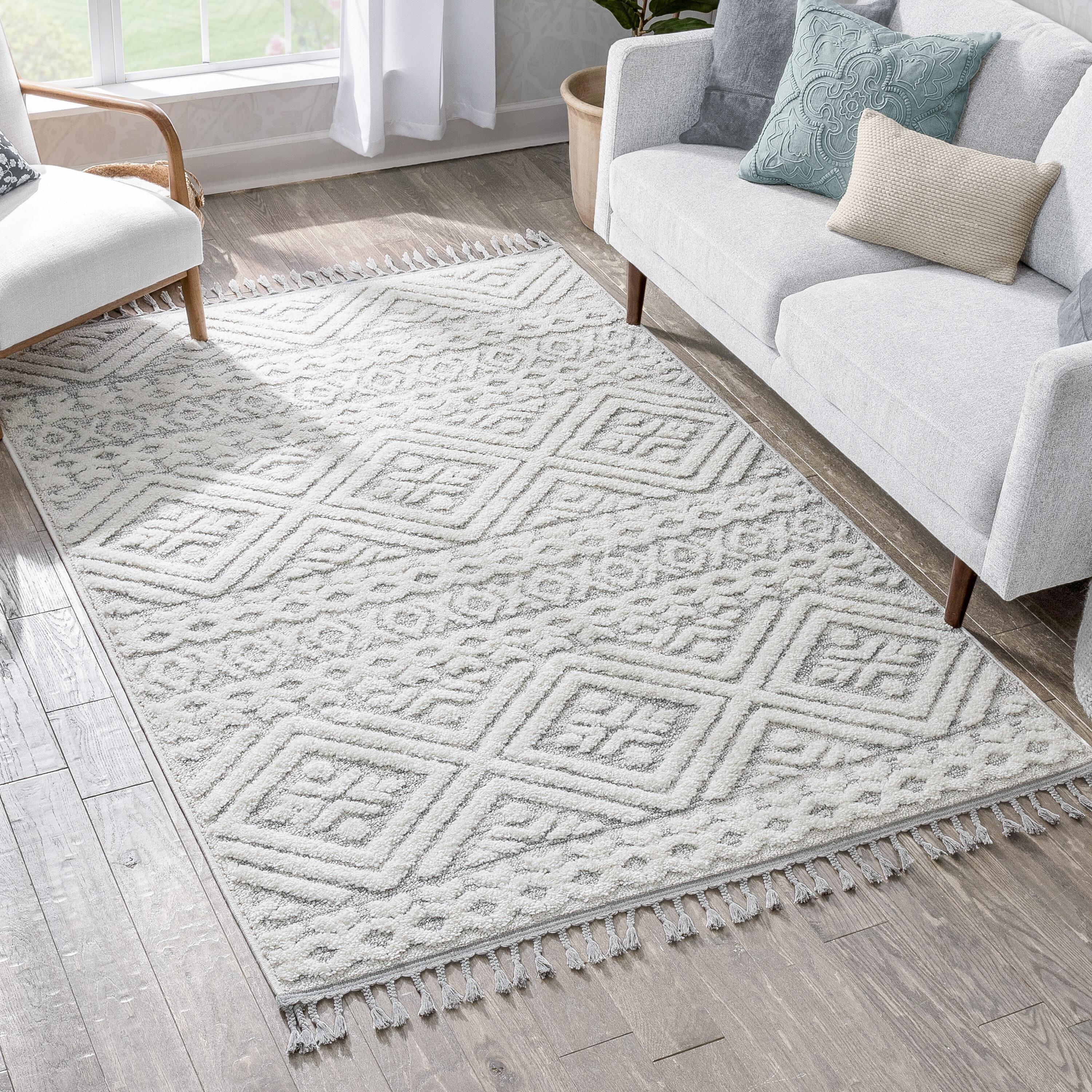 Well Woven Salem Eliana Tribal Geometric Chevron pattern Cream High-Low Textured 5'3" x 7'3" Area Rug