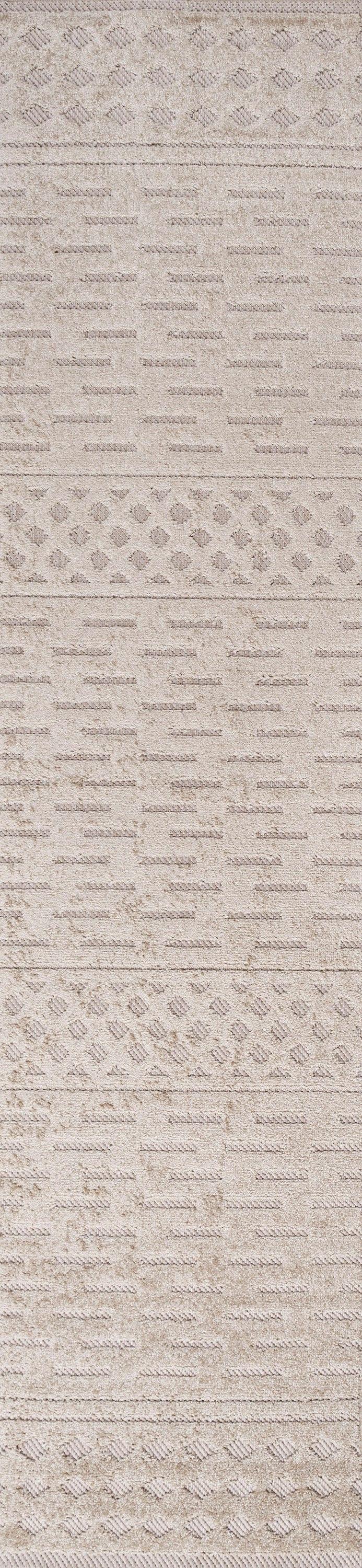 2'x8' Xlendi High-Low Pile Moroccan Geometric Indoor/Outdoor Runner Rug, Beige - JONATHAN Y