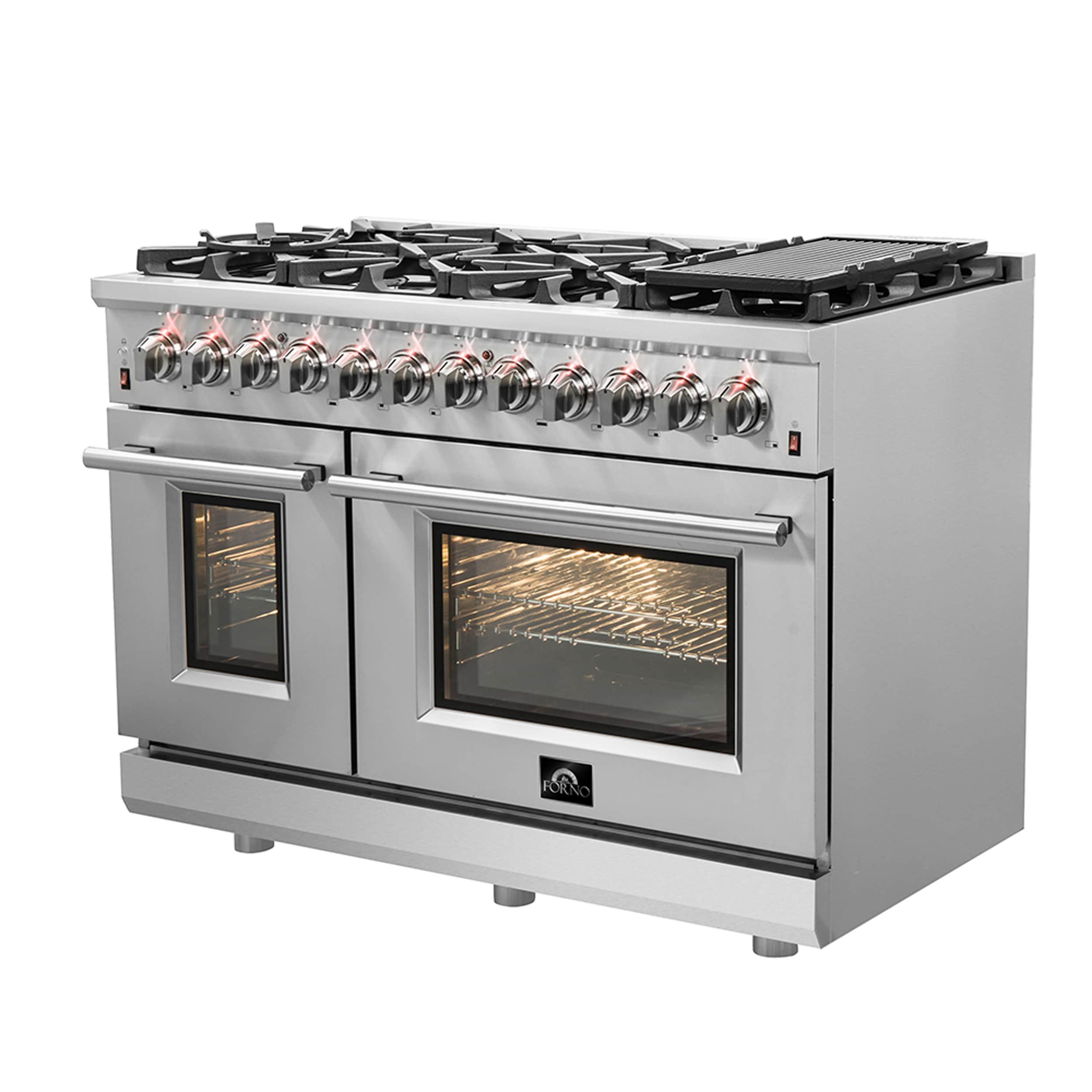 Massimo 48-inch Dual Fuel Range, 8 Burners, 6.58 cu.ft. Double Ovens with Air Fryer & Two Griddles