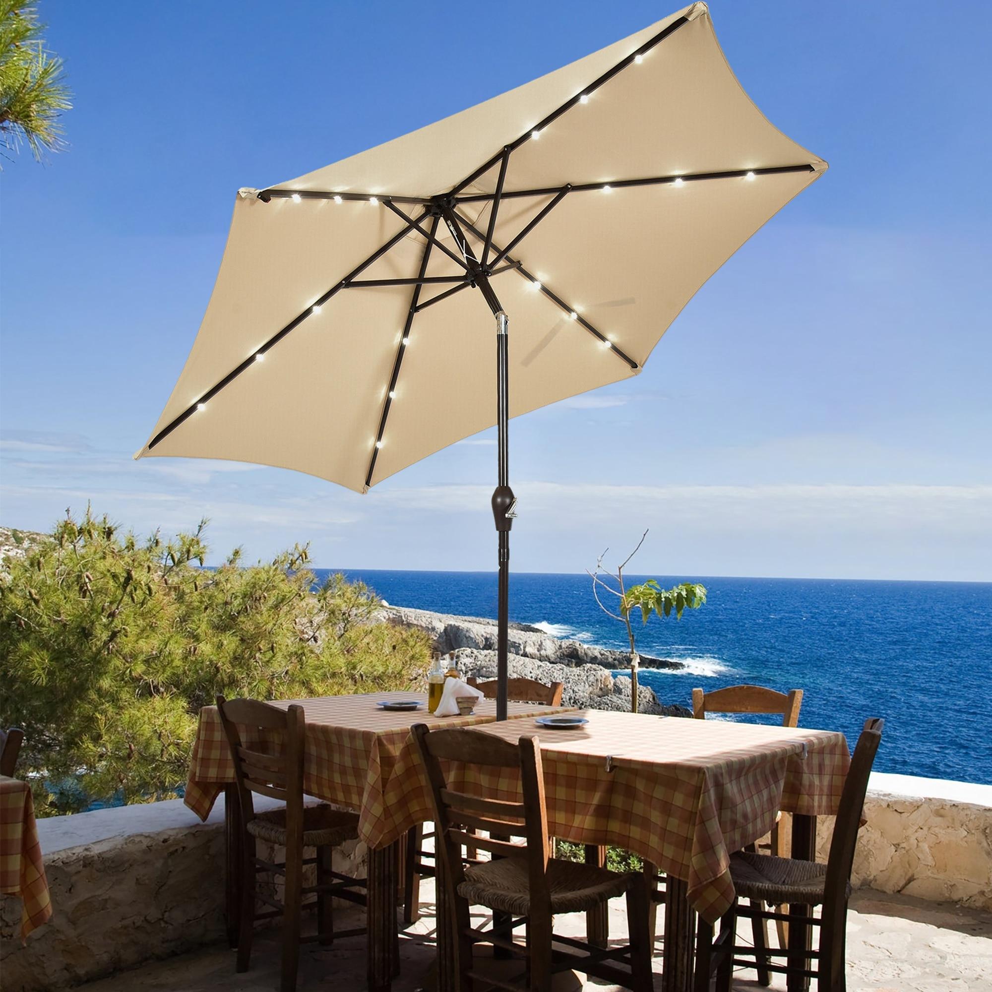 Latitude Run® 9 Feet Patio LED Solar Umbrella With Crank