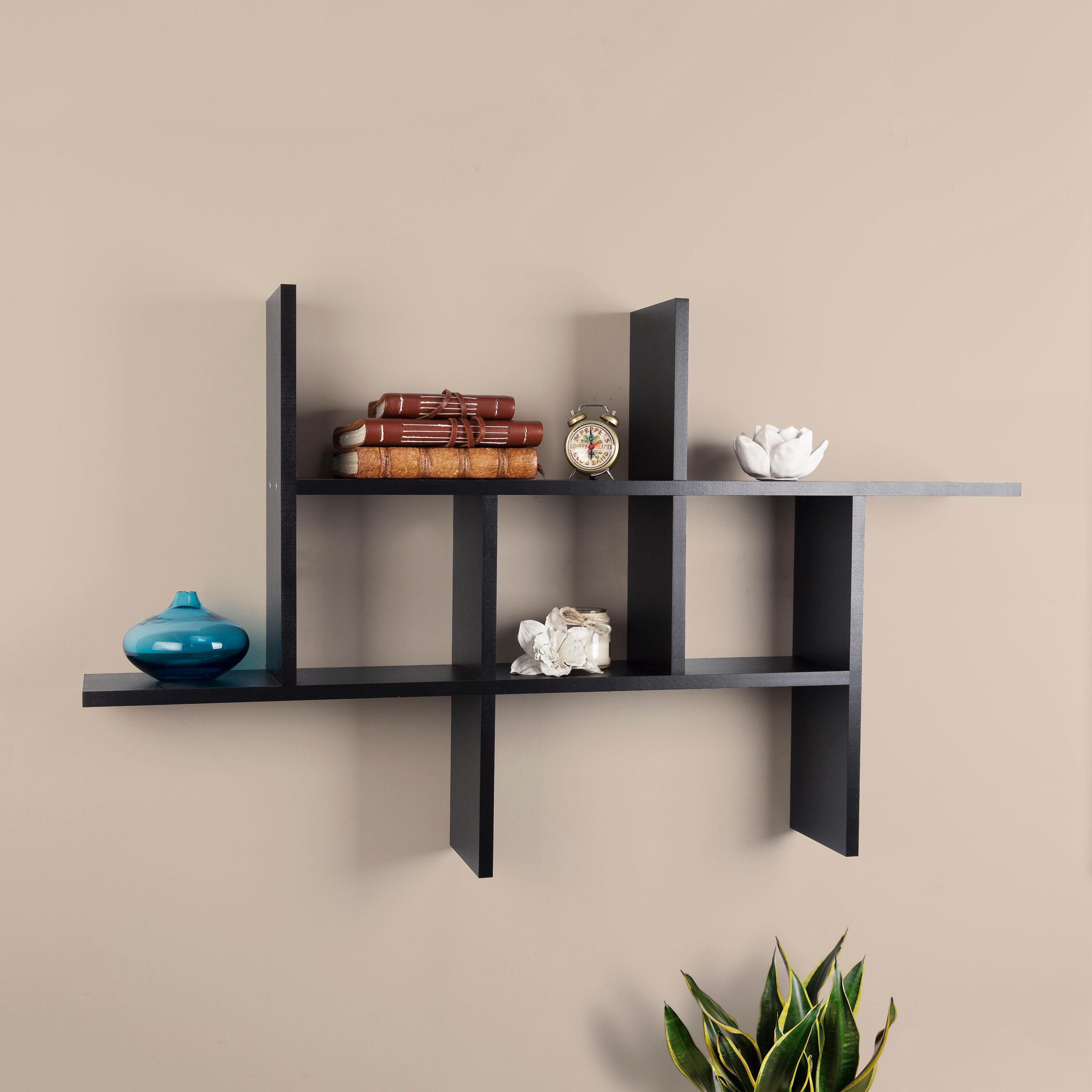 Danya B. 40" x 24" Cantilever Wall Shelf Black: Modern Laminated MDF, 4-Tier Storage, Includes Mounting Hardware
