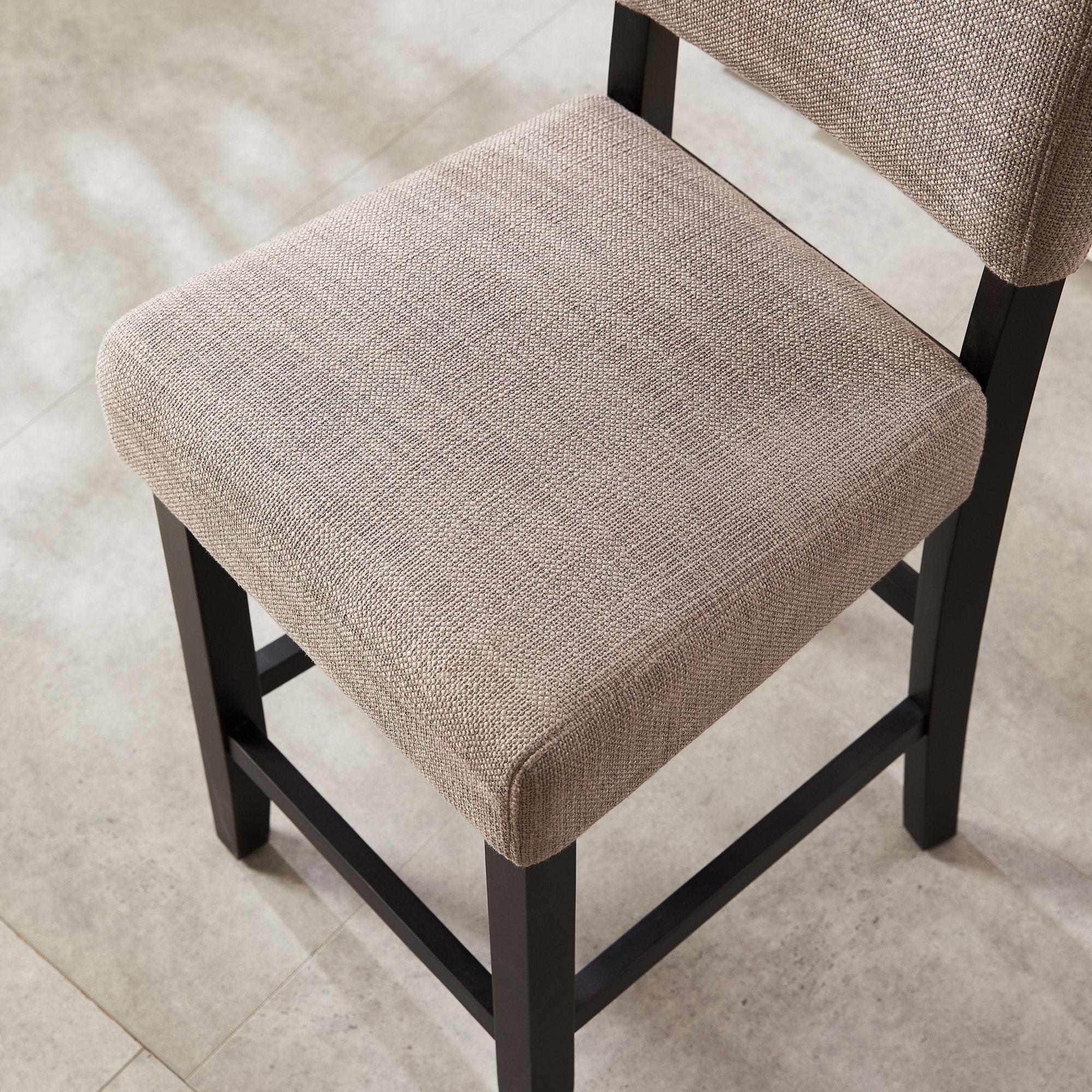 Leick Home Upholstered Back Counter Height Stool with Wood Base-Set of 2 Black and Gray Woven Fabric