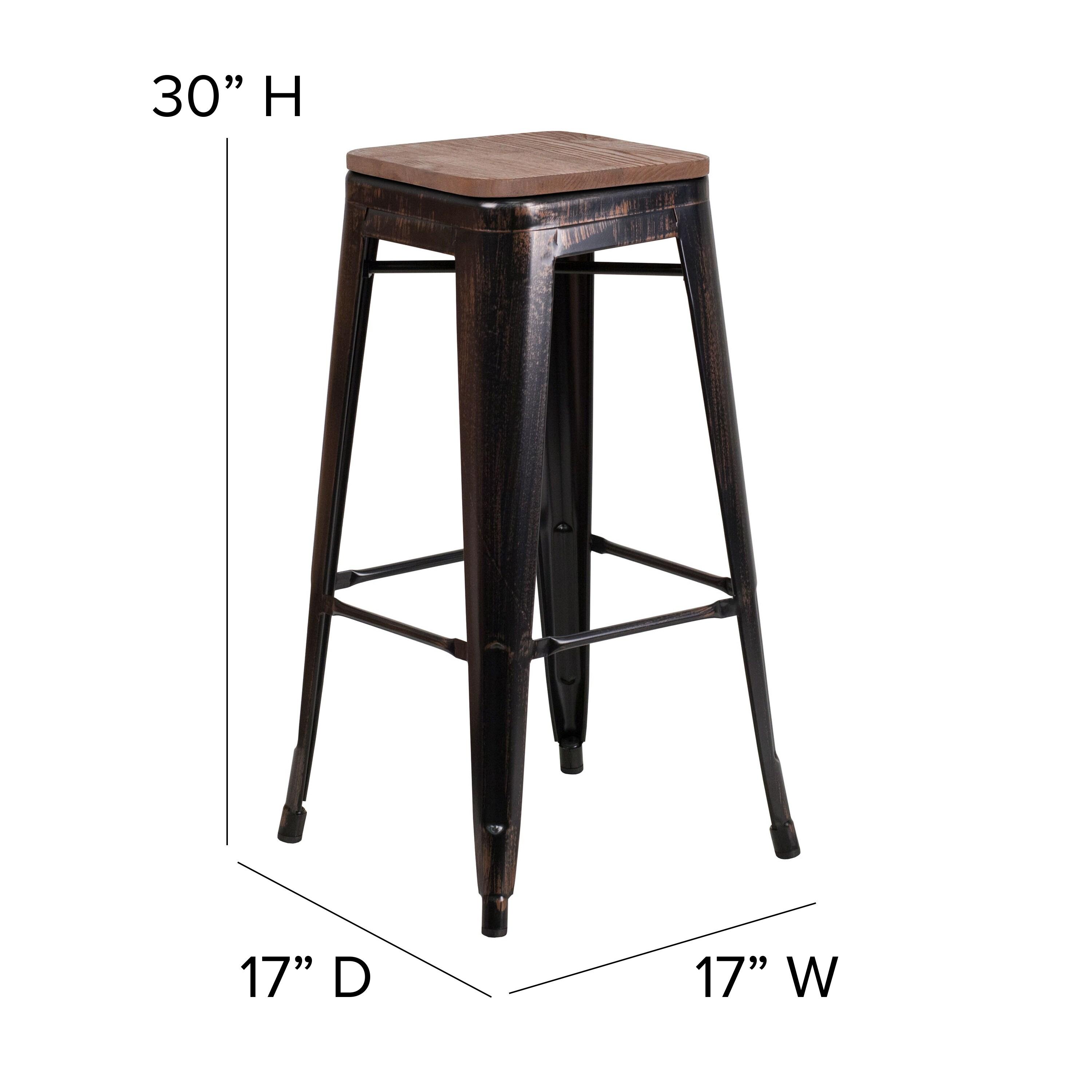 Flash Furniture Margherite 30" High Backless Metal Barstool with Square Wood Seat