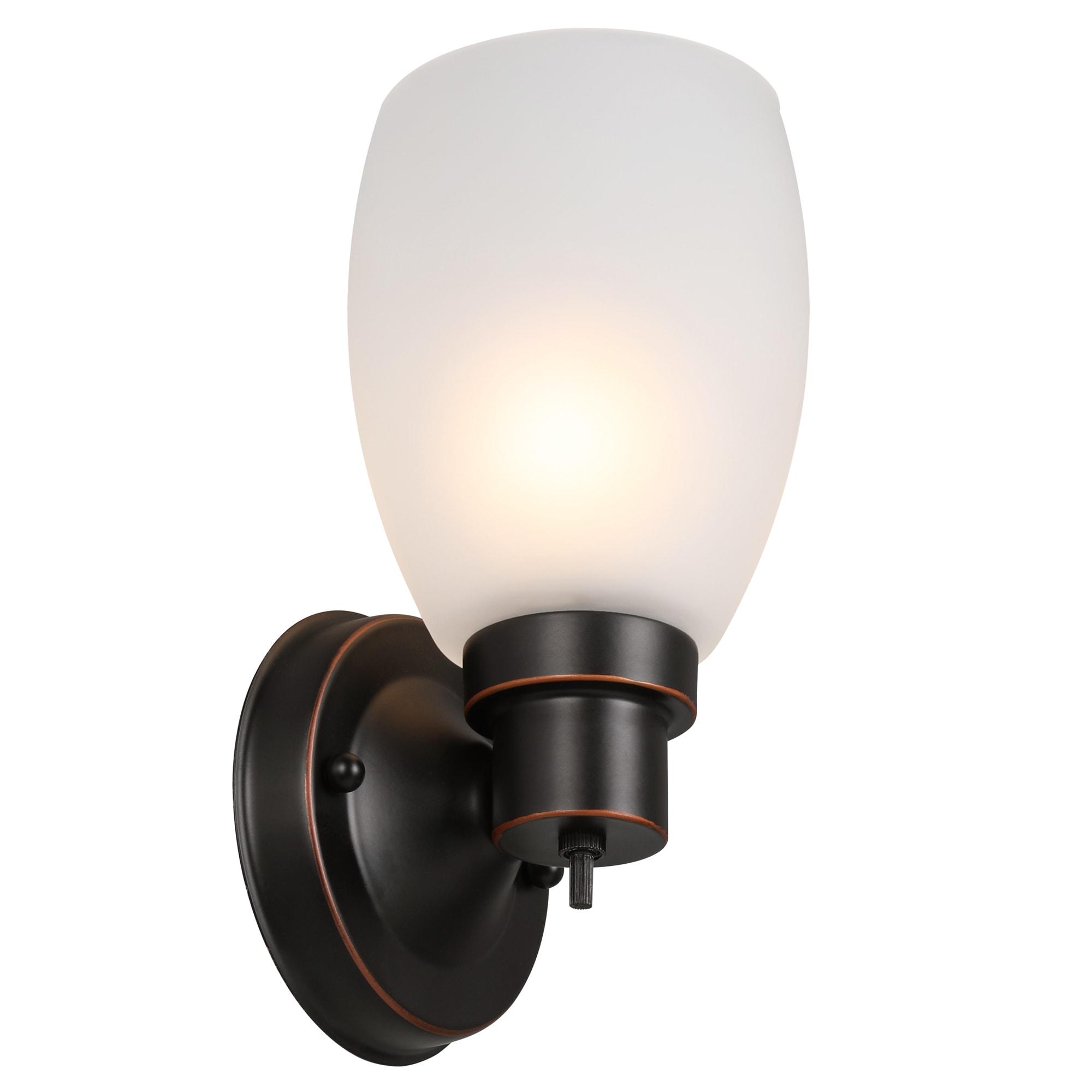 Design House 588814-Orb Lydia Transitional 1-Light Indoor Wall Light Dimmable with a White Frosted Glass Shade and Twist On/Off Switch for Hallway Foyer Bathroom, Oil Rubbed Bronze