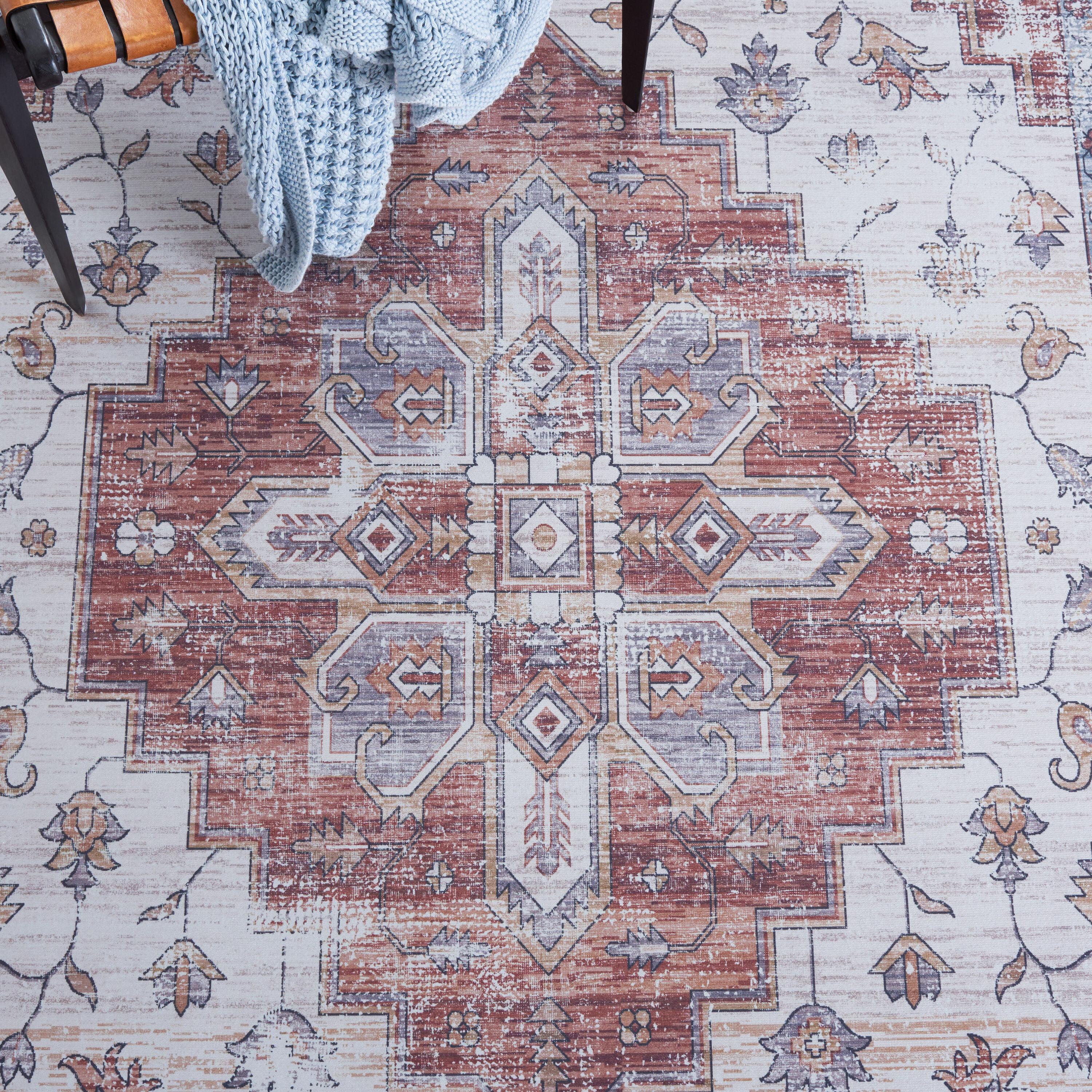 Tucson Vintage Persian TSN109 Power Loomed Machine Washable Skid-Resistant Indoor Area Rug - Ivory/Rust - 8'x10' - Safavieh
