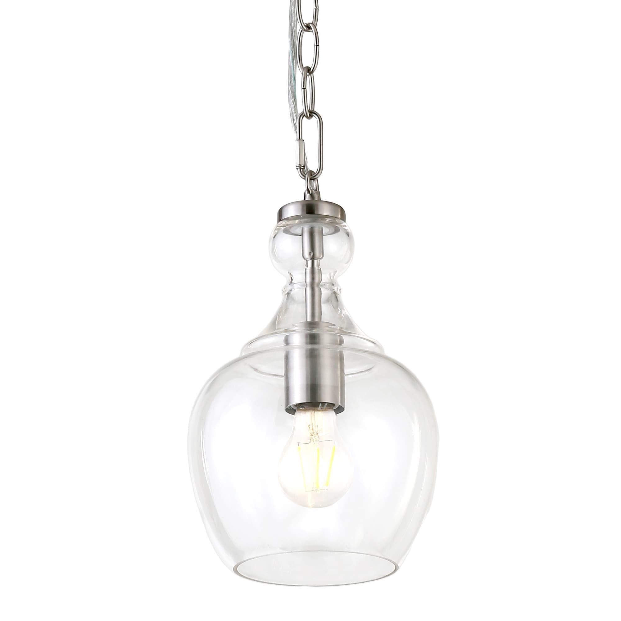 Evelyn&Zoe 7" Brushed Nickel Finish Metal/Glass Pendant