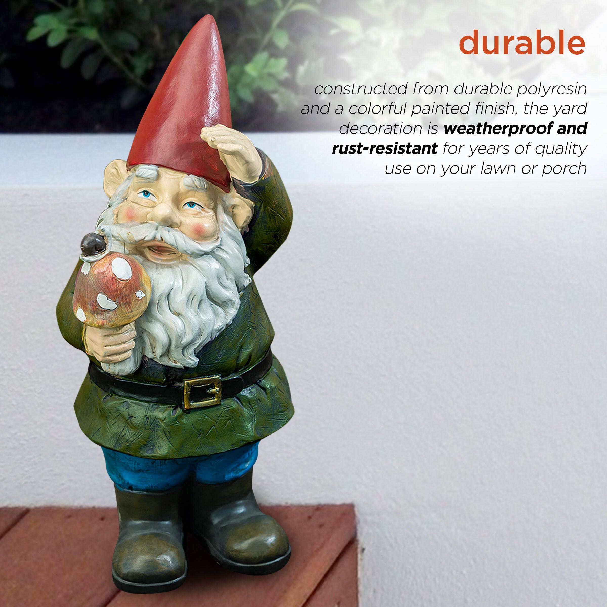 Whimsical 12" Multicolor Gnome Holding Mushroom Lawn Decoration