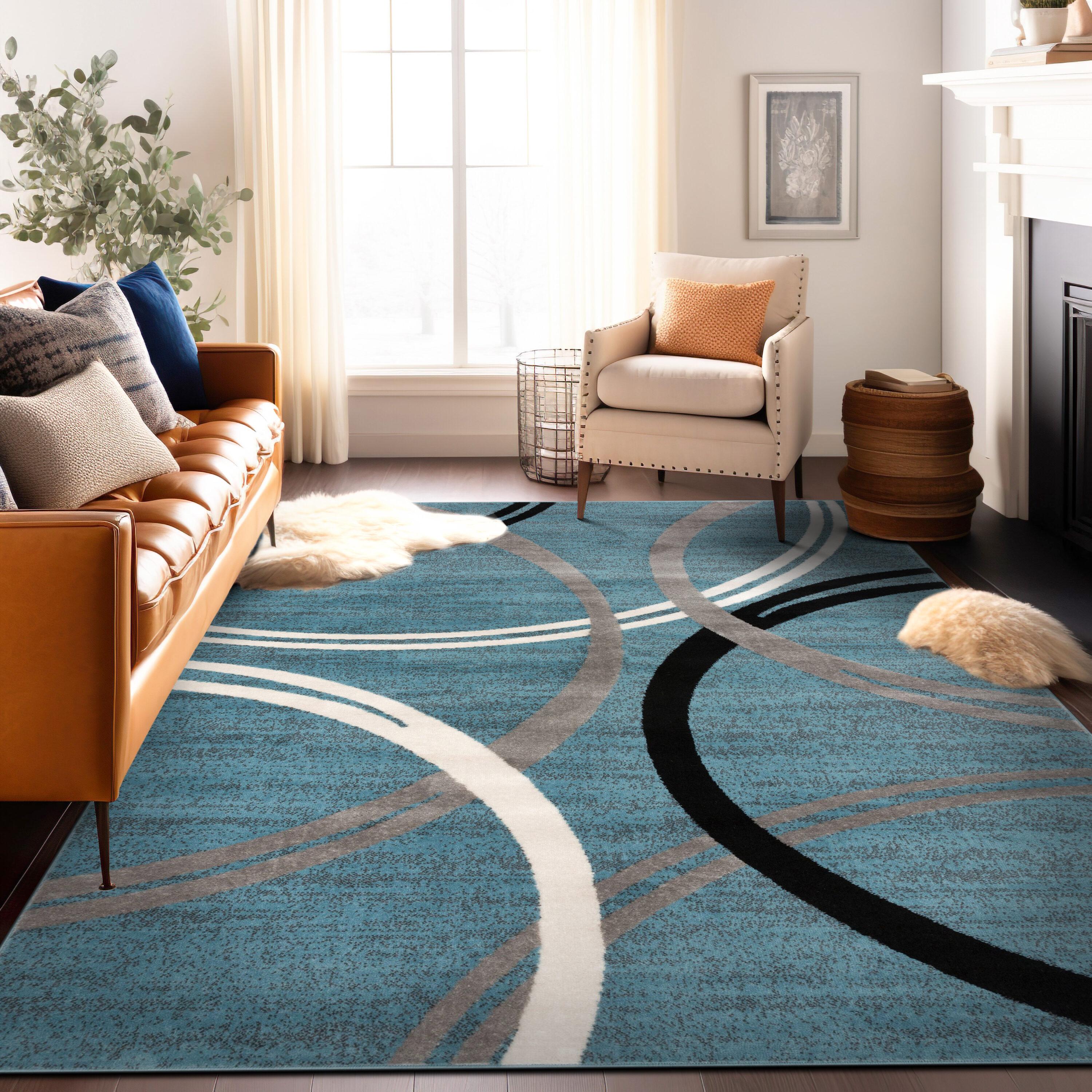 World Rug Gallery Contemporary Abstract Circles Design Blue 5'3" x 7'3" Area Rug