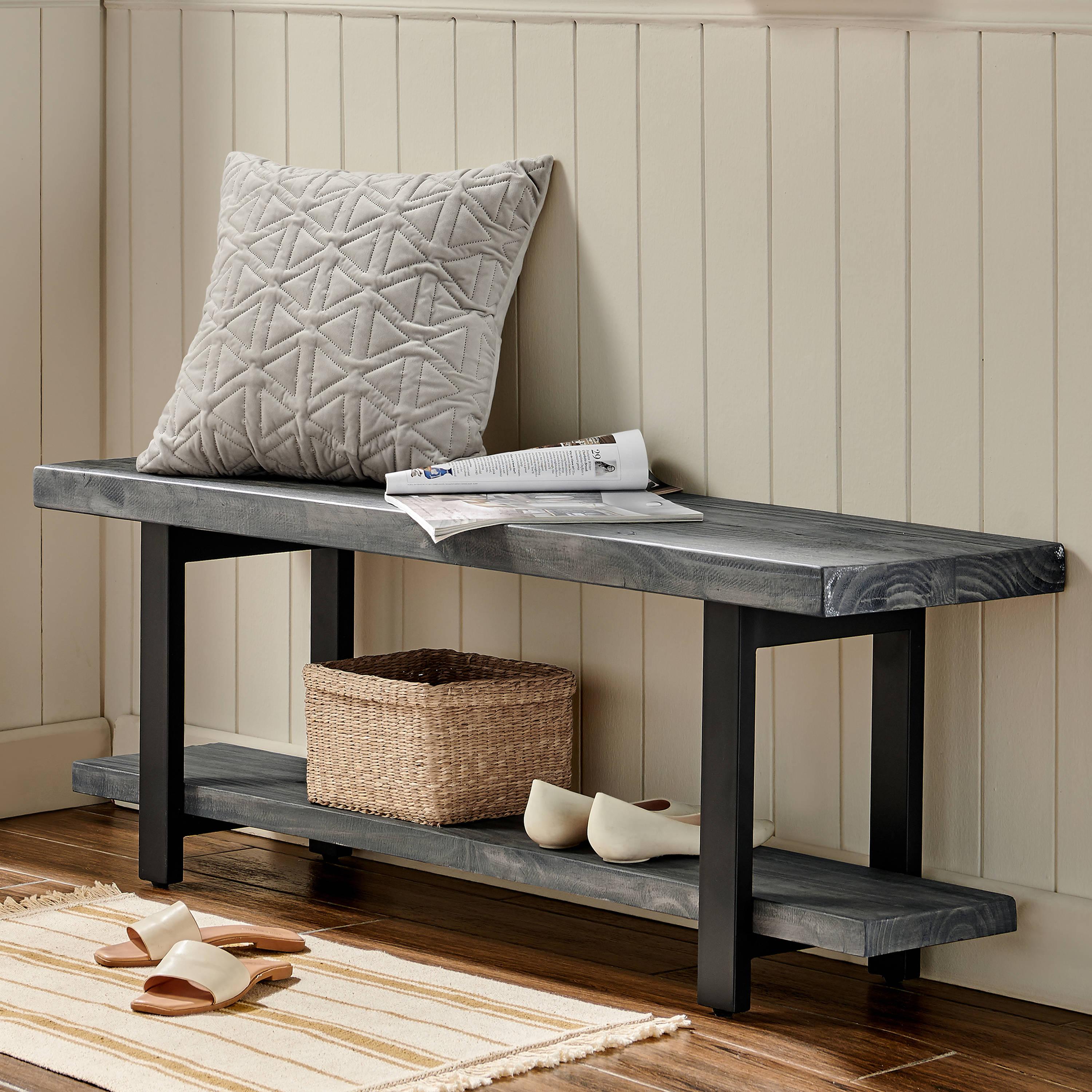 Pomona Metal and Reclaimed Wood Bench Slate Gray - Alaterre Furniture