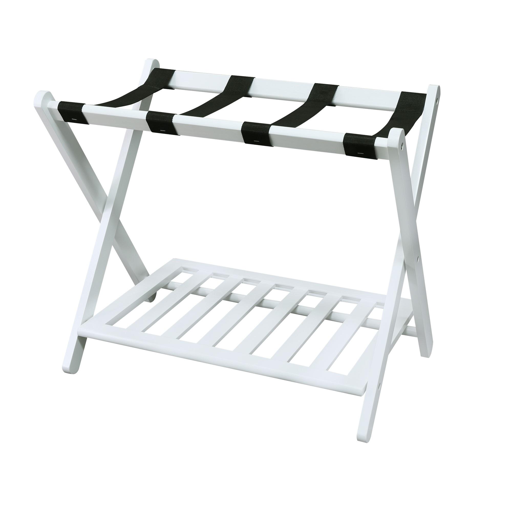 Luggage Rack with Shelf White : Hotel-Style, Folding, No Assembly Required