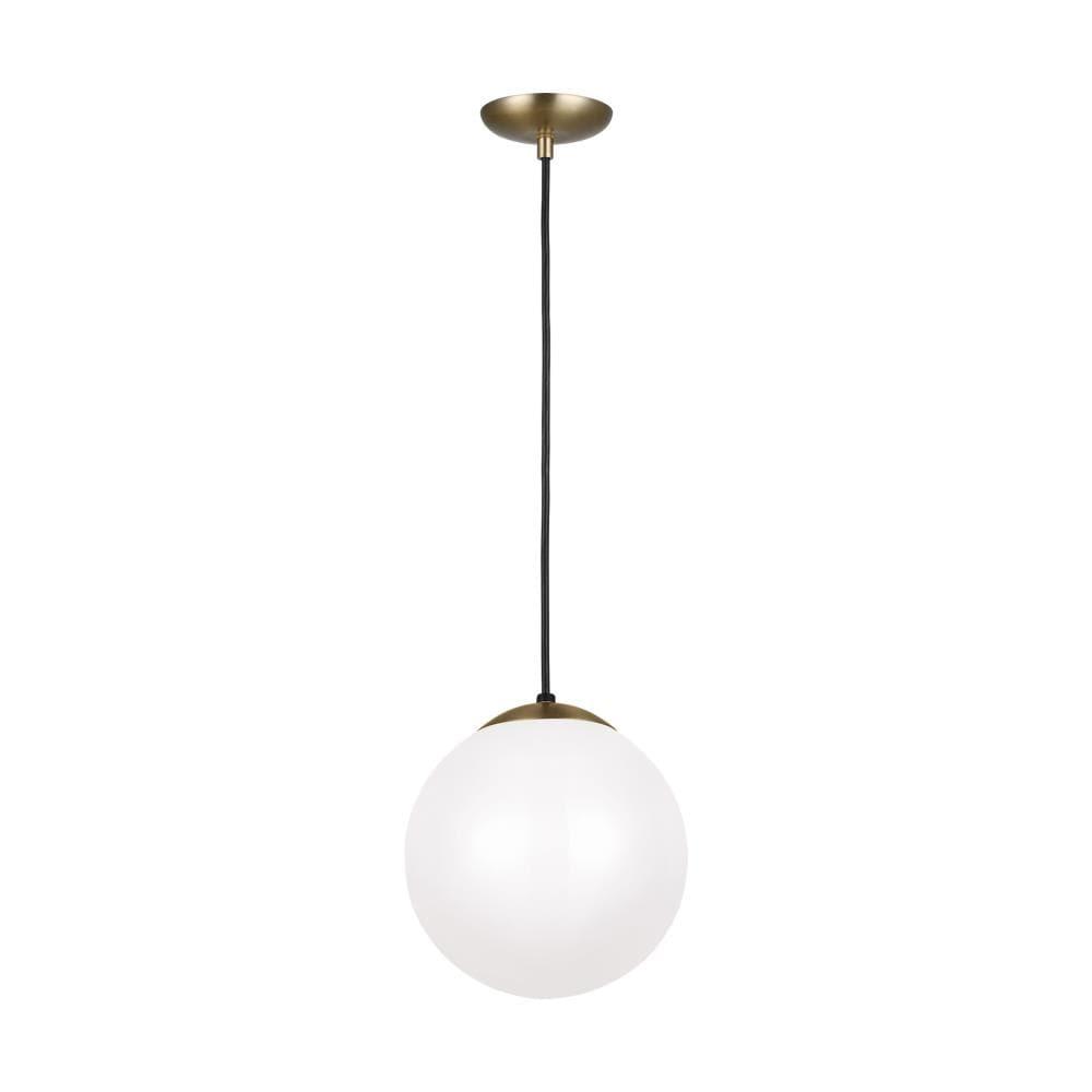 Leo Satin Brass 10" Smooth White Glass Globe Pendant Light