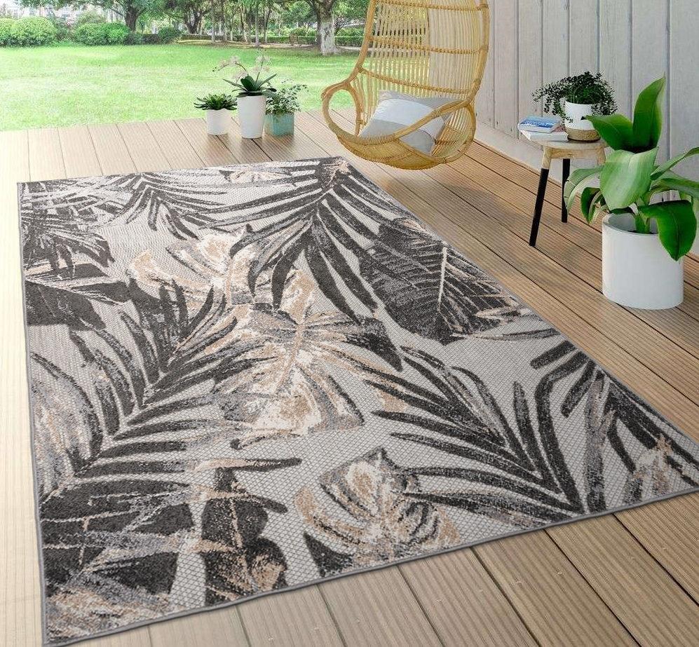 World Rug Gallery Floral Leaves Indoor/Outdoor Area Rug - Gray 7'10" x 10'