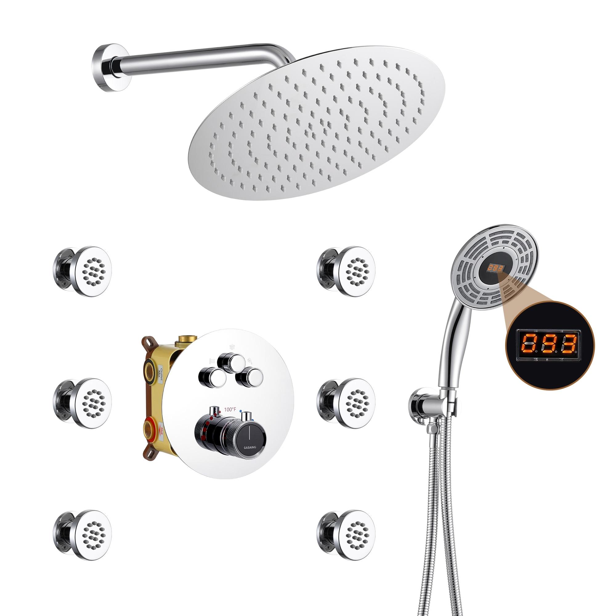 Thermostatic Rainfall Shower System with Rough in-Valve and Digital Display Handheld