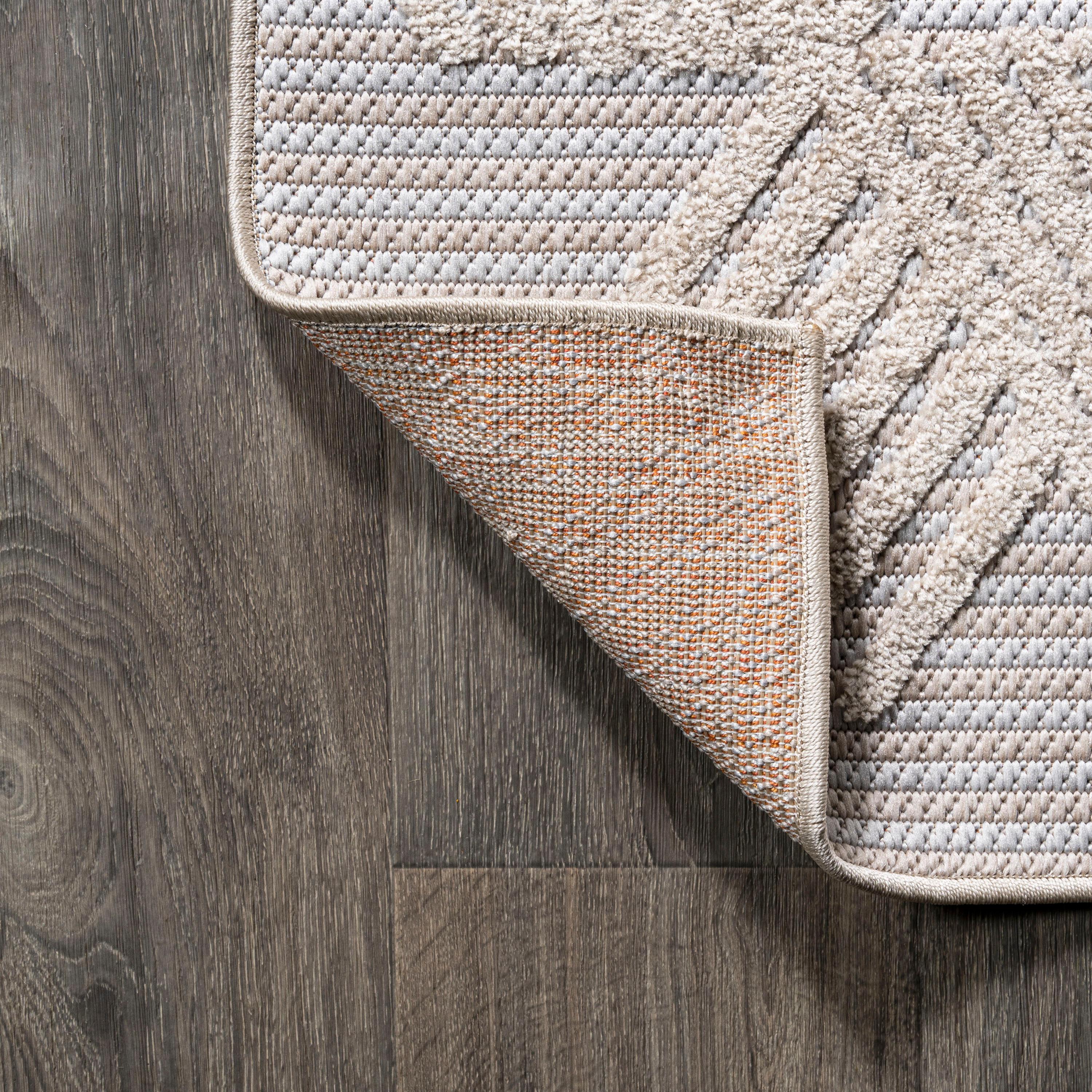 2'x10' Jazz High-Low Pile Art Deco Geometric Indoor/Outdoor Runner Rug, Beige - JONATHAN Y