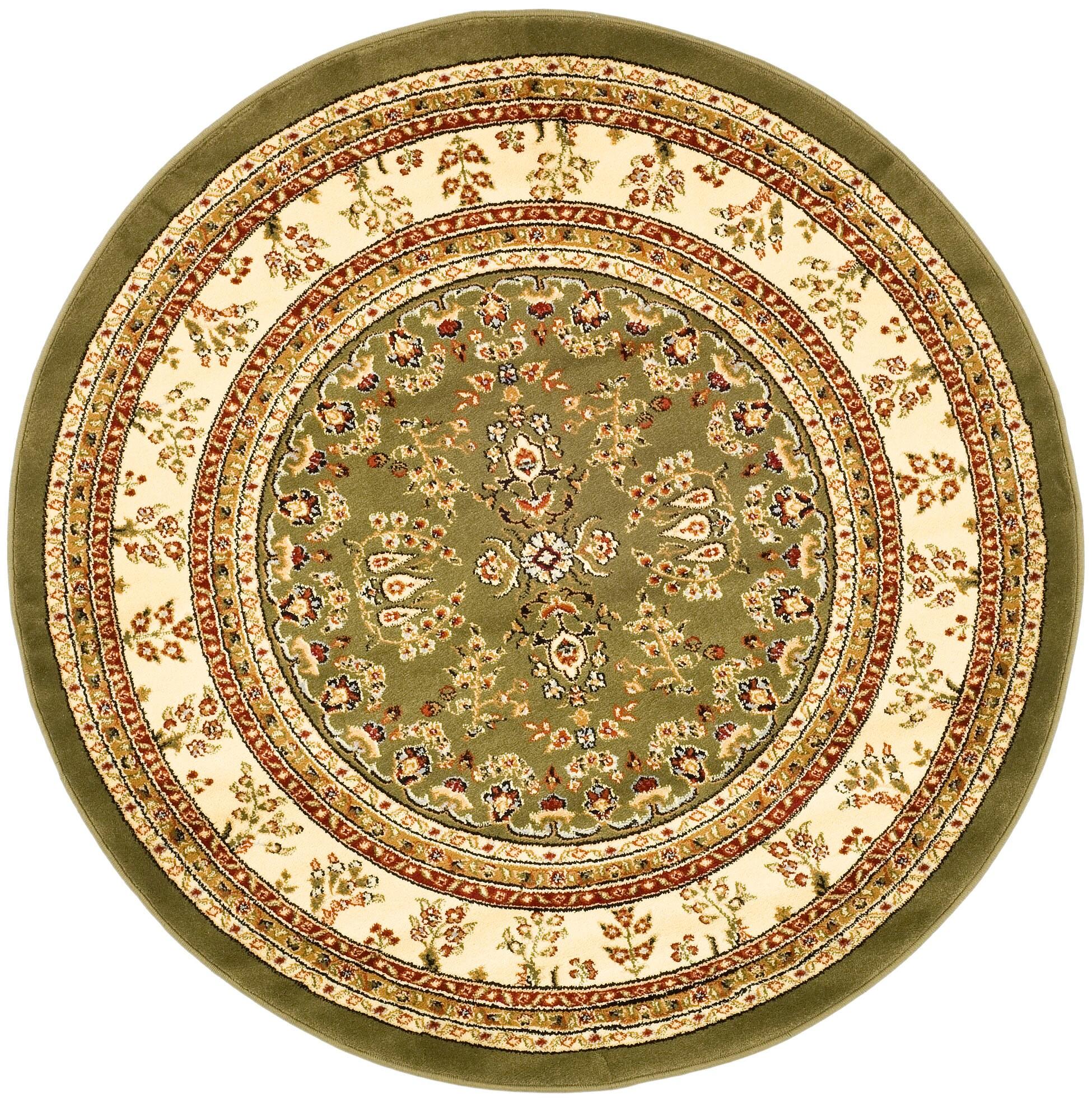 Lyndhurst Sarouk LNH331 Power Loomed Area Rug - Sage/Ivory - 5'3" Round - Safavieh
